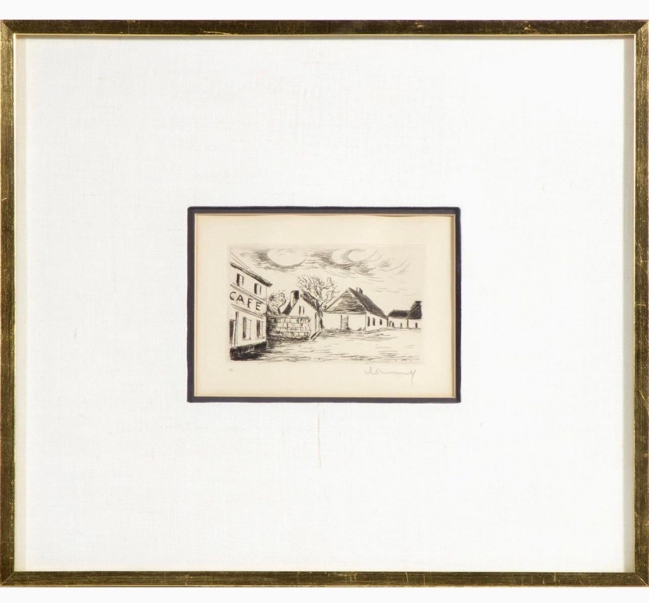 Hand Signed in Pencil Etching Cafe de Paris Visage de Maisons Maurice Vlaminck For Sale 6