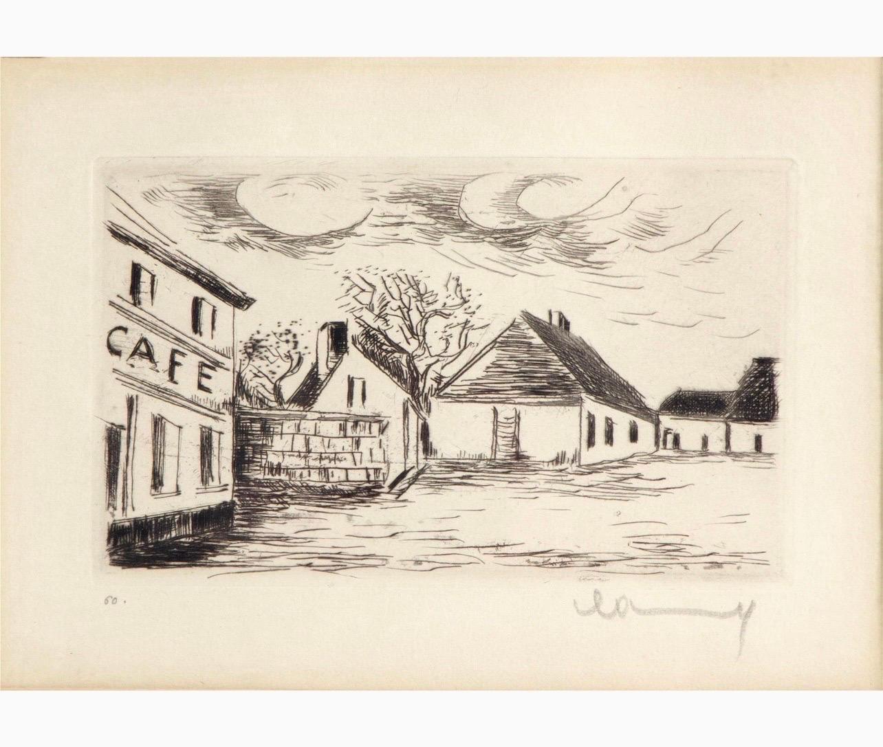 Hand Signed in Pencil Etching Cafe de Paris Visage de Maisons Maurice Vlaminck For Sale 7