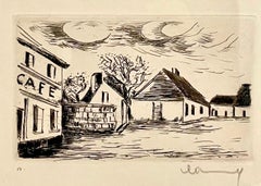 Hand Signed in Pencil Etching Cafe de Paris Visage de Maisons Maurice Vlaminck