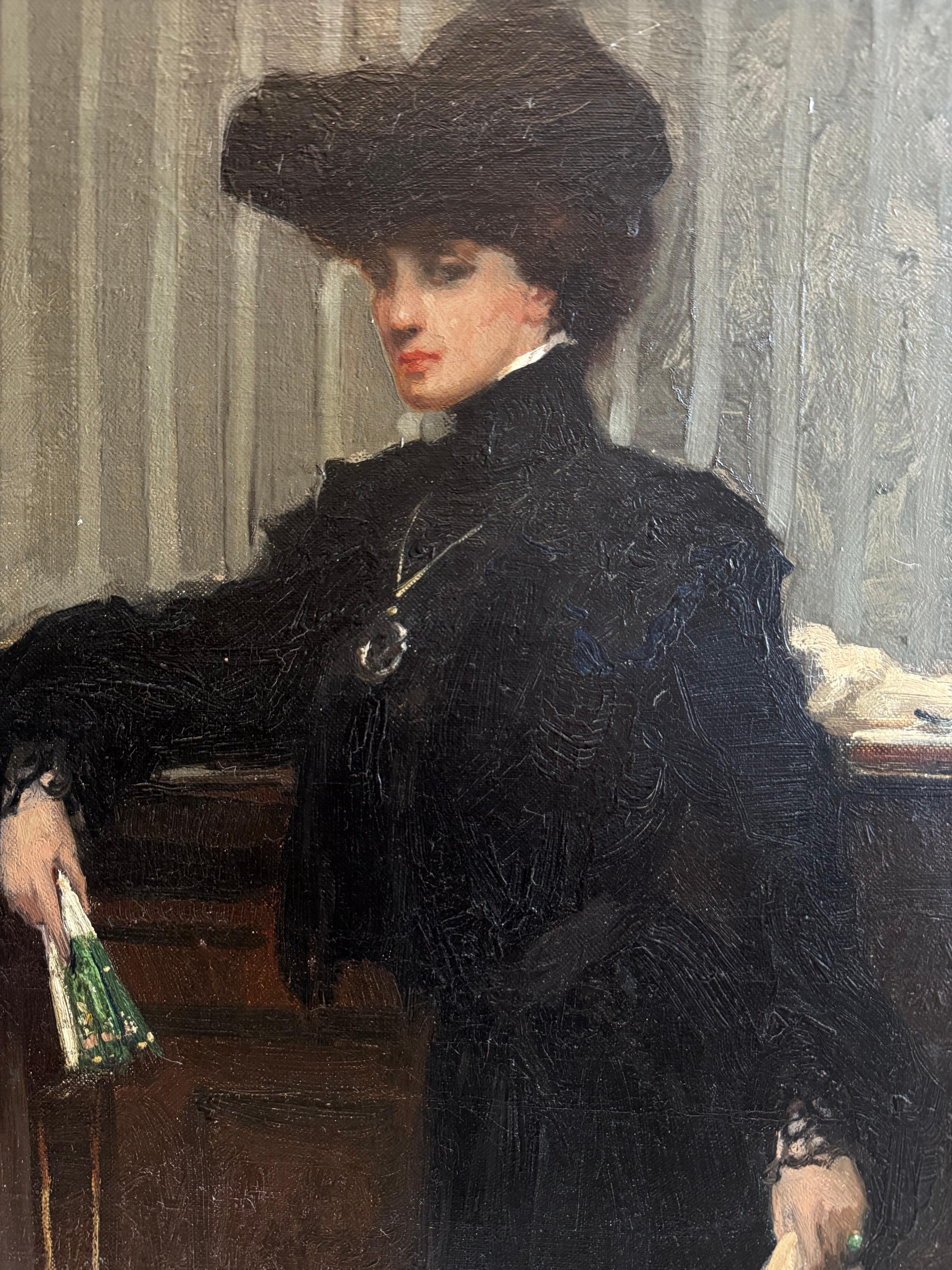 Antique Impressionist Portrait of a woman standing in the style of Edouard Manet For Sale 6
