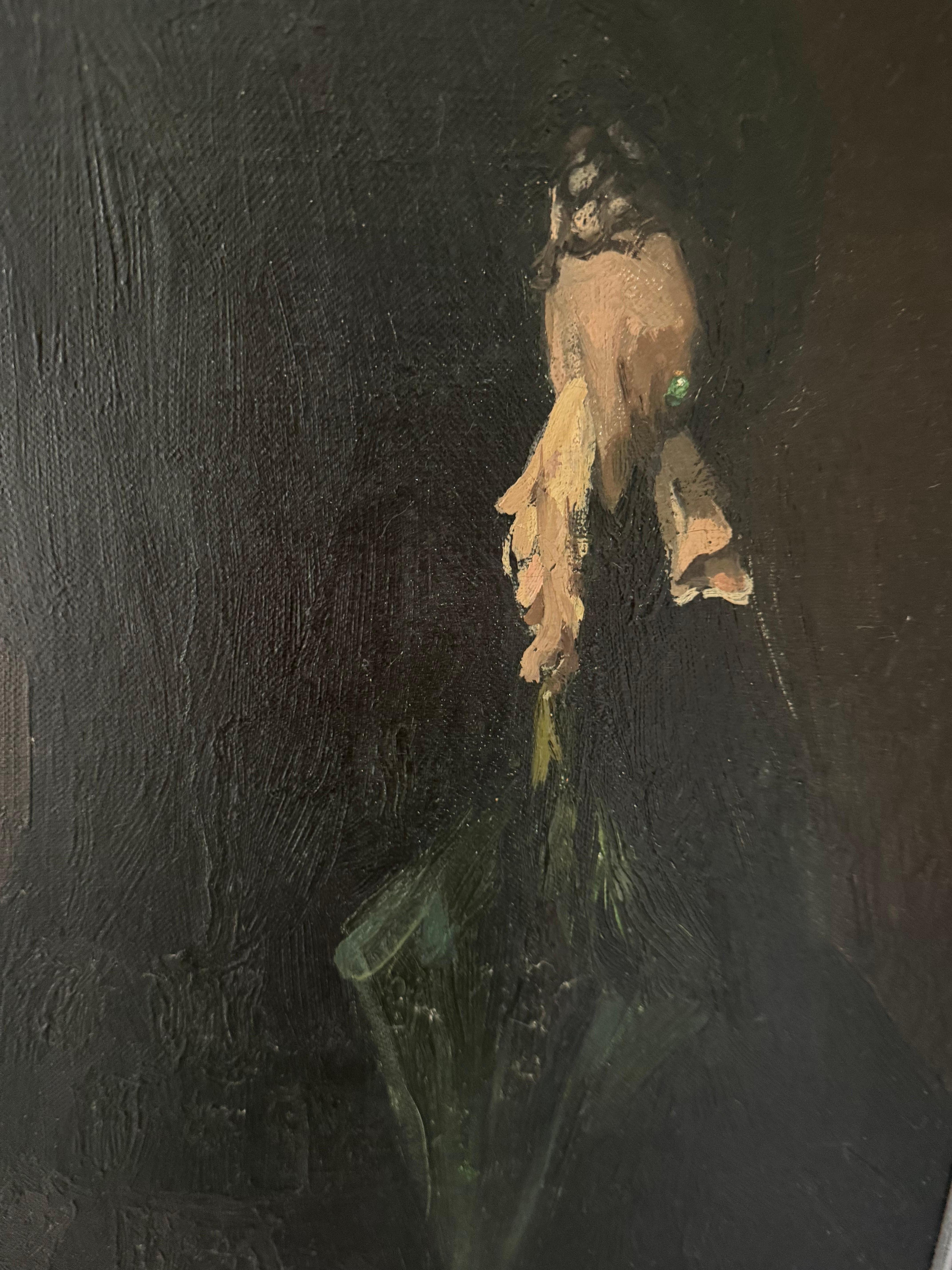 Antique Impressionist Portrait of a woman standing in the style of Edouard Manet For Sale 1
