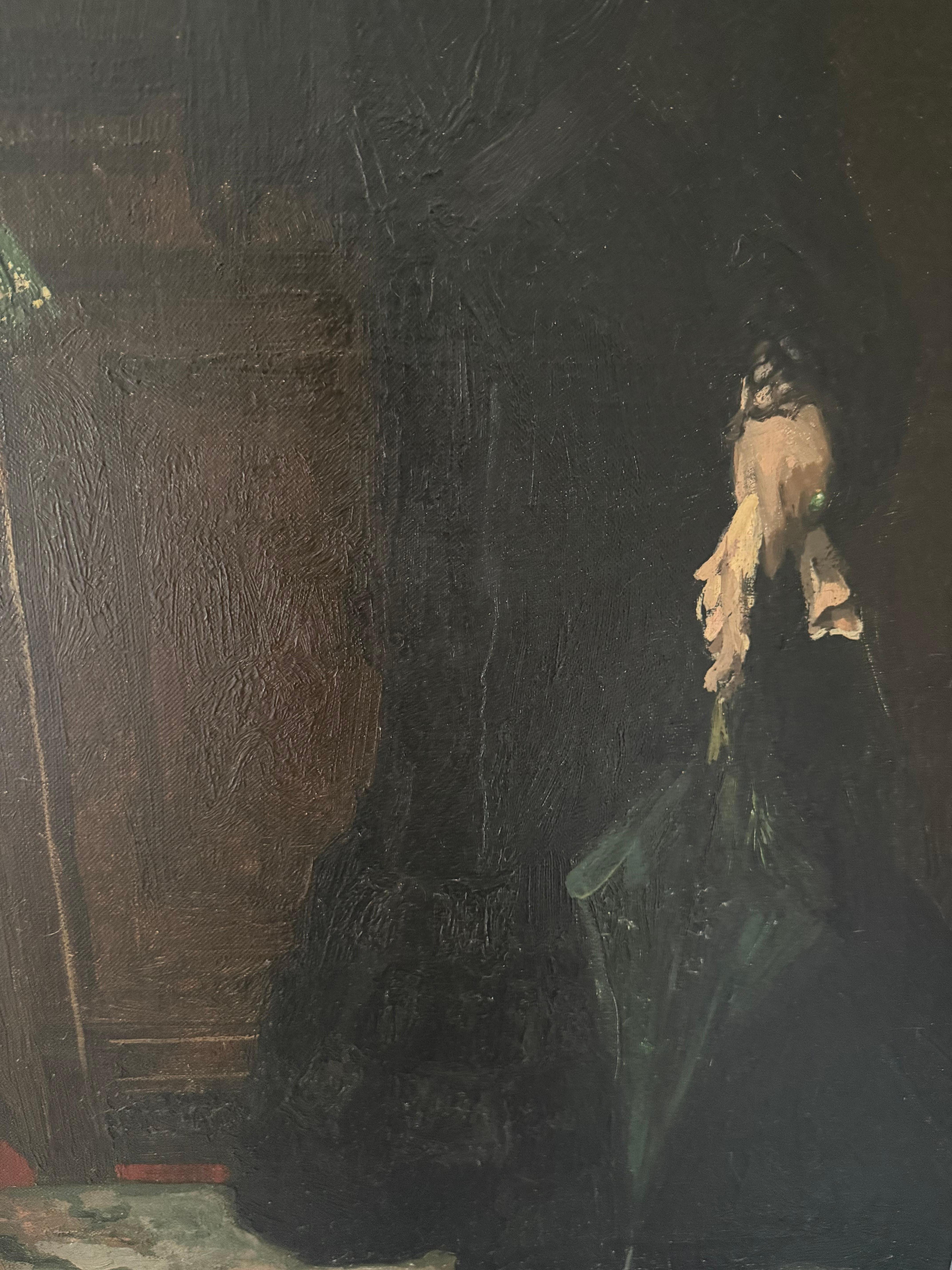 Antique Impressionist Portrait of a woman standing in the style of Edouard Manet For Sale 3