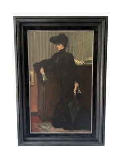 Antique Impressionist Portrait of a woman standing in the style of Edouard Manet