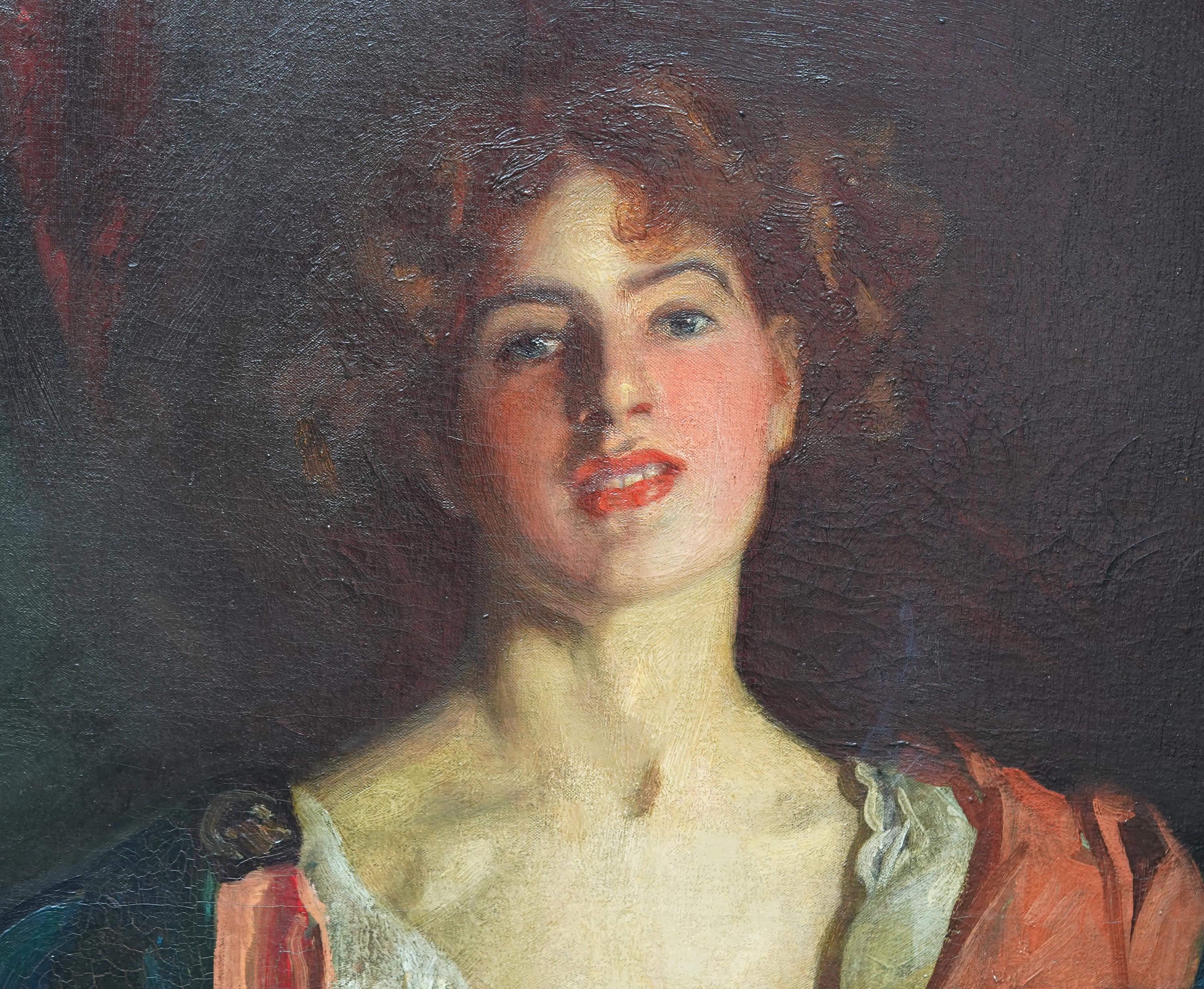 Porträt von Mrs Bury Barry – britisches edwardianisches Ölgemälde (Realismus), Painting, von Maurice William Greiffenhagen