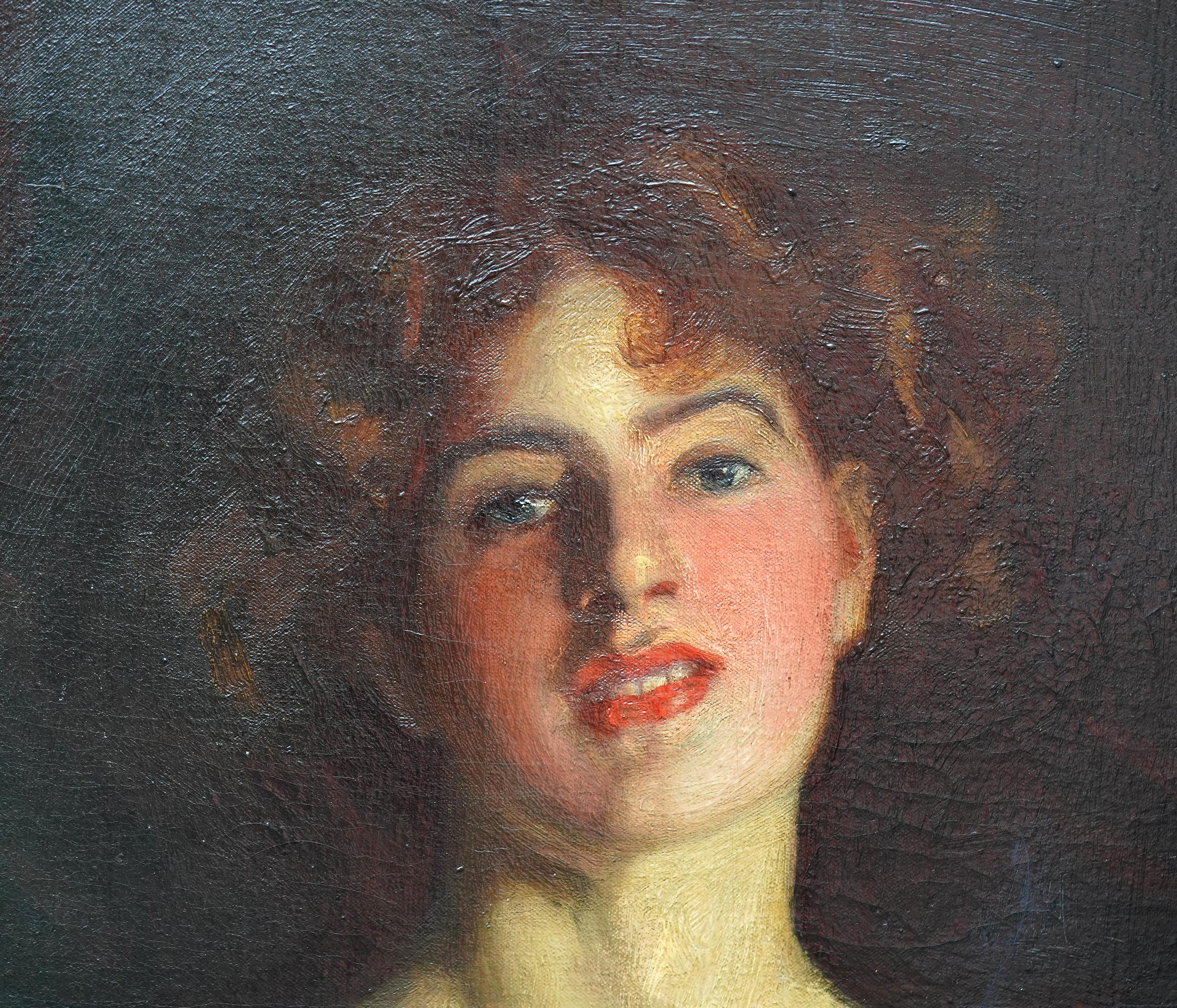 Porträt von Mrs Bury Barry – britisches edwardianisches Ölgemälde (Schwarz), Portrait Painting, von Maurice William Greiffenhagen