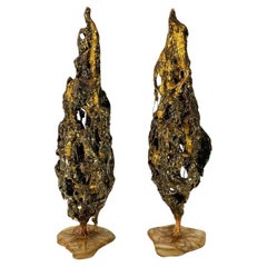 Mauricio Bentes brazilian pair of trees in resin, gold and copper circa 1990