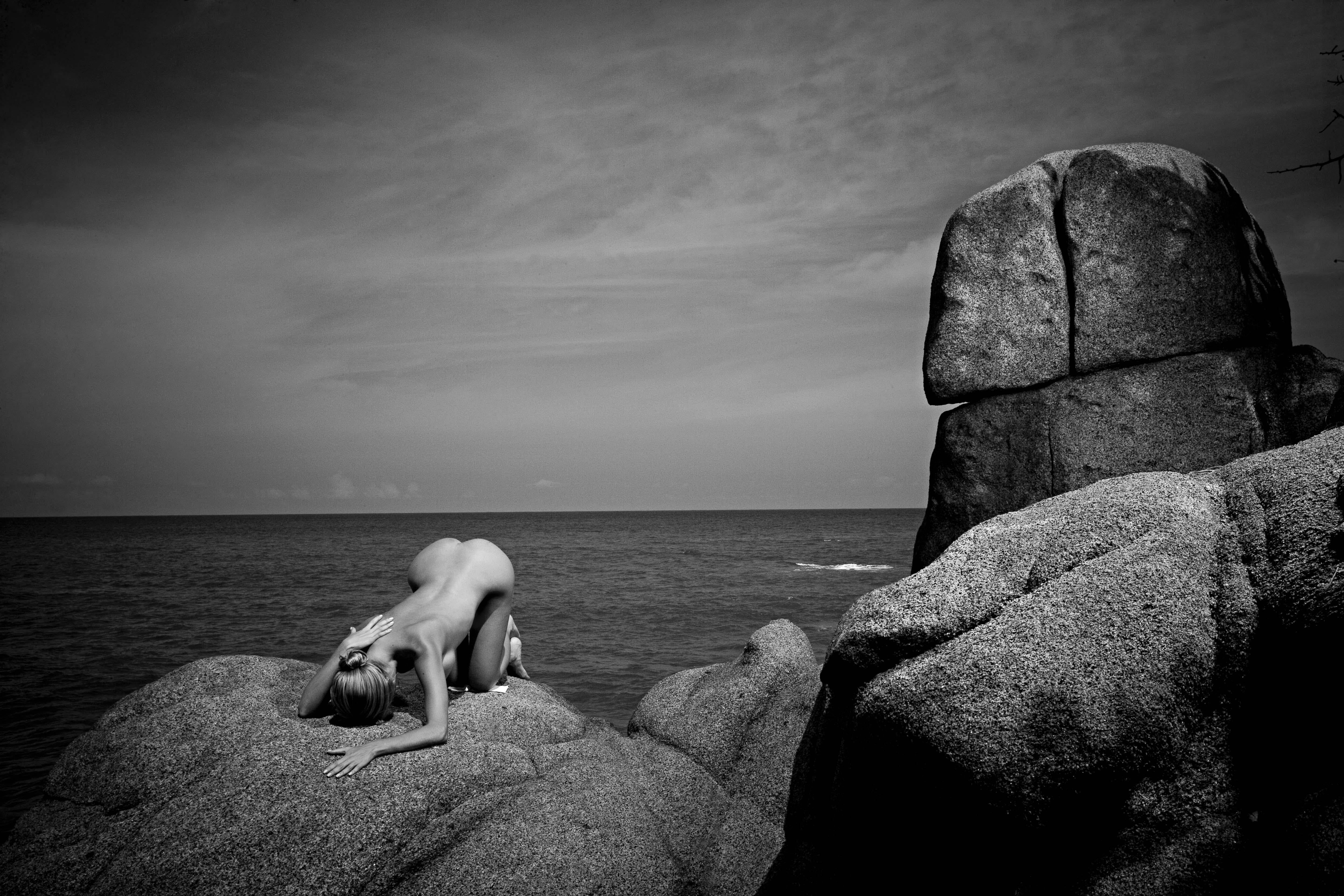 Mauricio Velez Nude Photograph - Half Angels Half Demons #13, Nude in a landscape black and white photograph