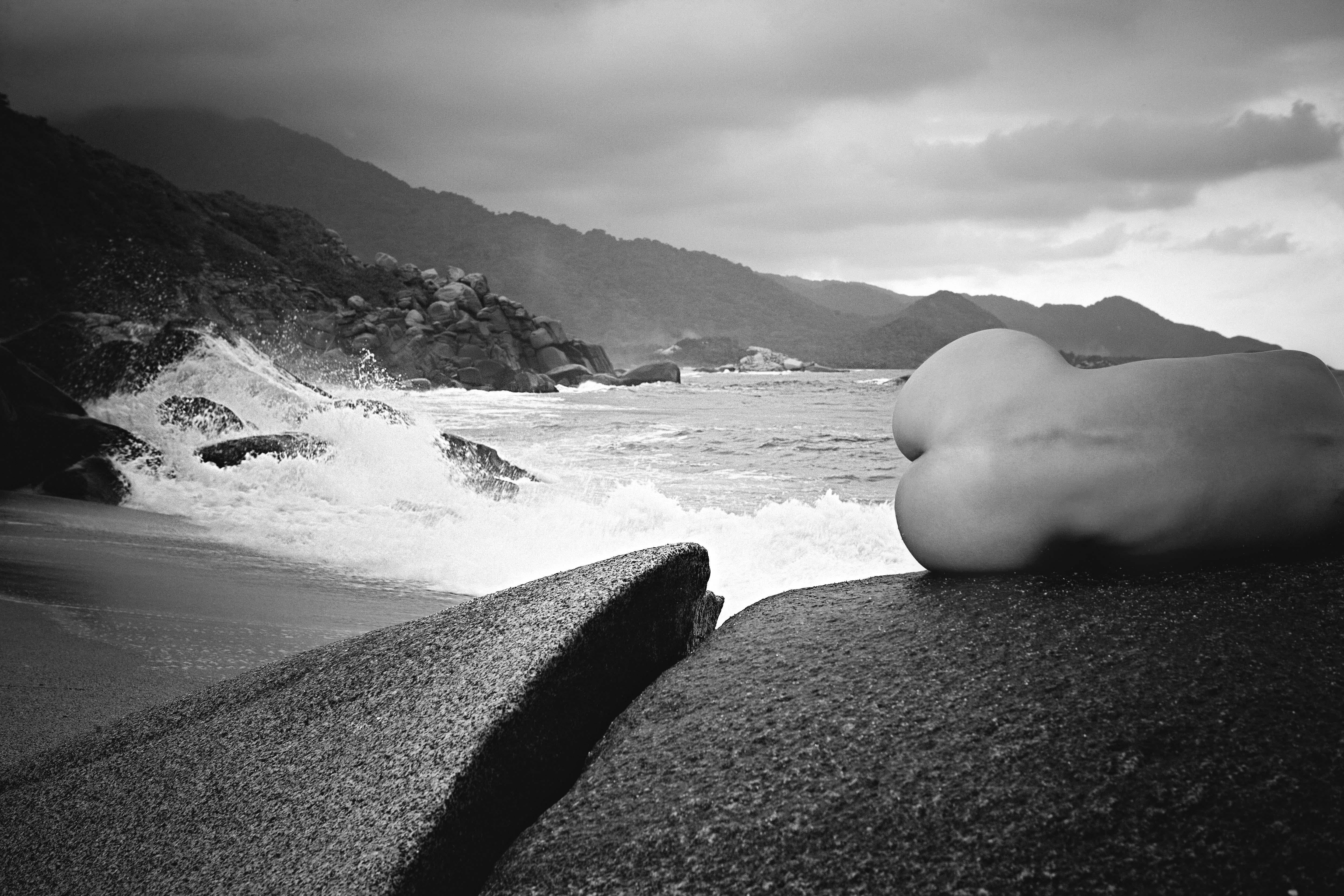 Mauricio Velez Black and White Photograph - Half Angels Half Demons #14, Nude in a landscape B&W limited edition photograph