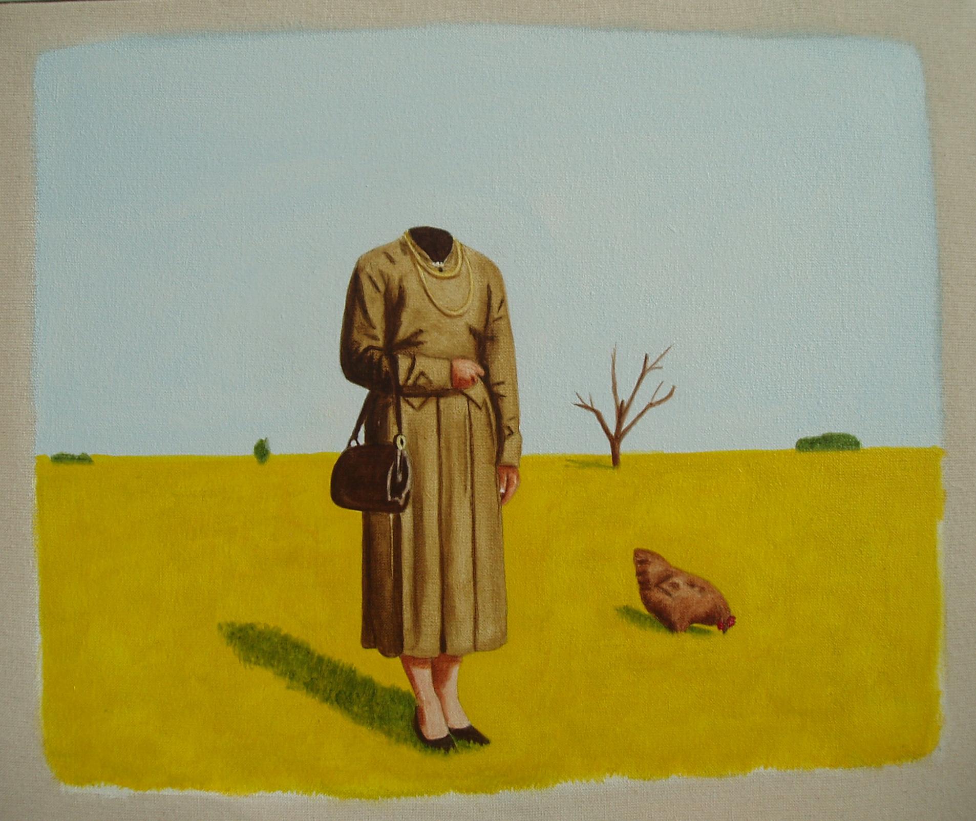 La Tia - pintura figurativa, pintura de paisaje - Landscape Painting Marrón de Mauricio Vergara