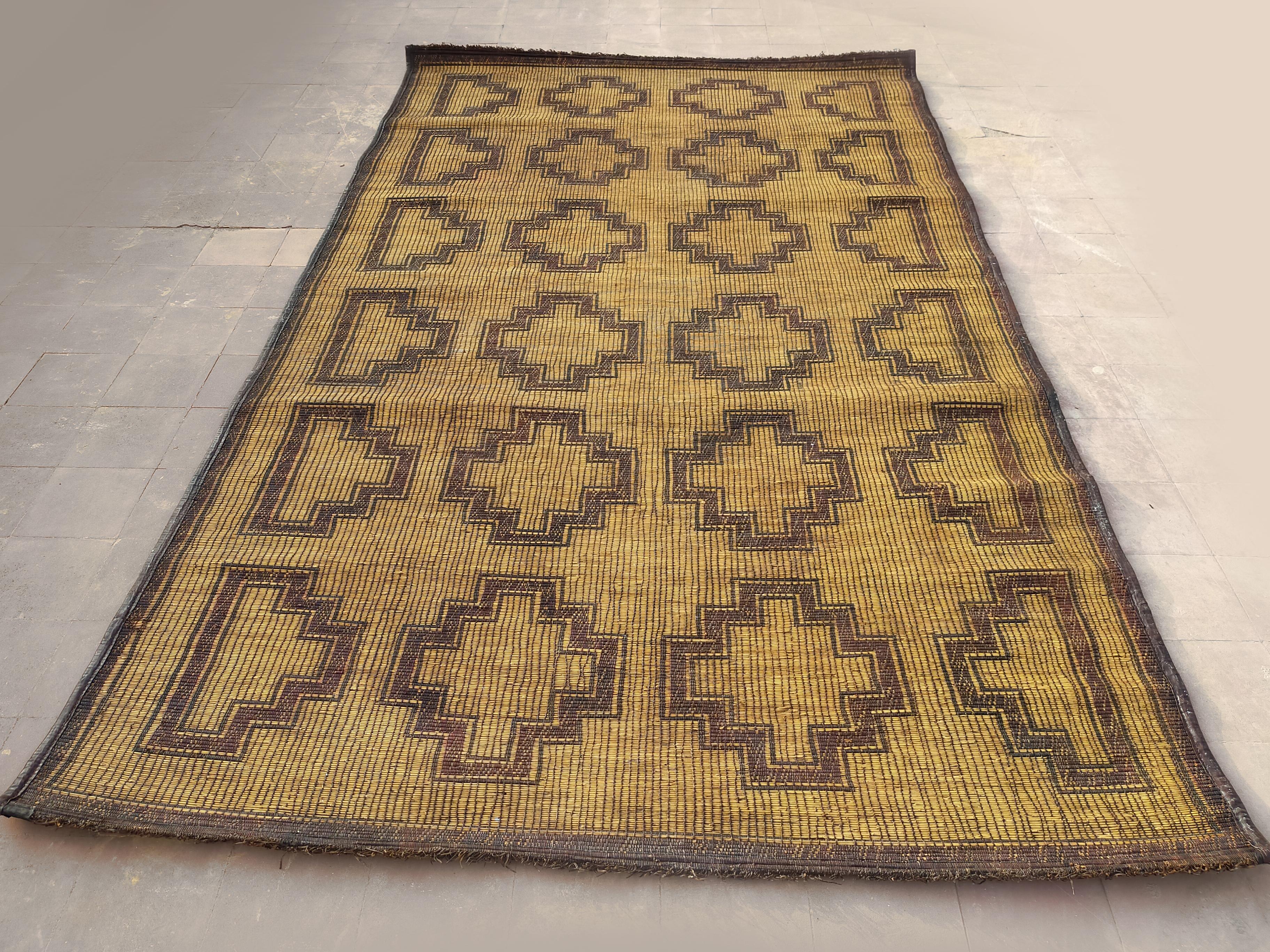 Mauritanian Mauritania Mat from Sahara in Palm Wood and Leather, Mid-Century Modern Design