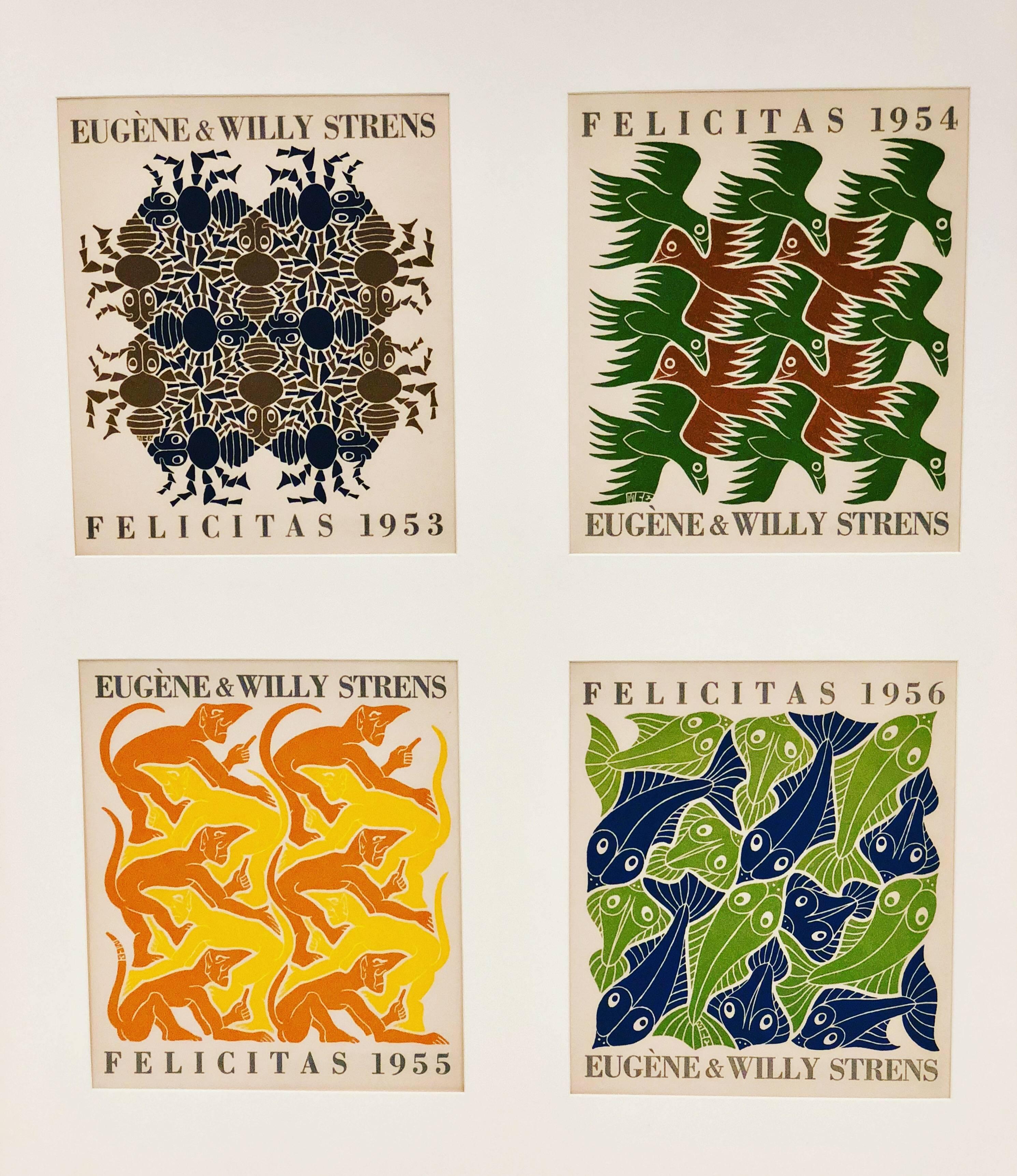 Maurits Cornelis Escher Four Elements Woodcut Rare Set of Four Cards 5