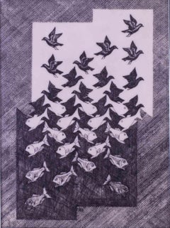 1960s printed vinyl copy of the 1938 original by Maurits Cornelis Escher