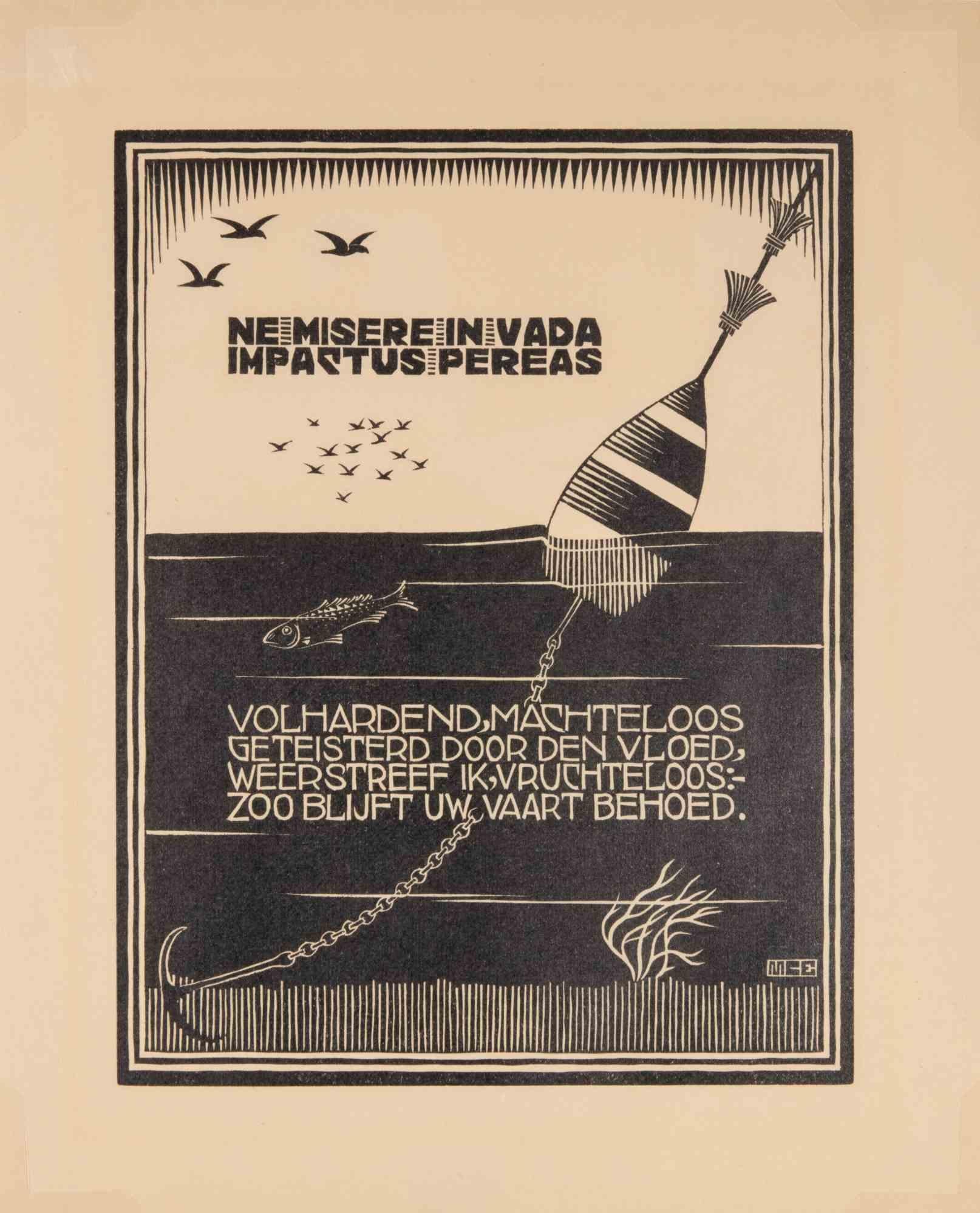 Woodcut print realized by Escher for the series "Emblemata", and published in 1931.

On Hollande van Gelder paper.

Edition of 300.

Unsigned, as issued. Excellent condition, matted.

In this work, Escher realized 24 woodcuts depicting as many