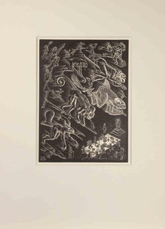 Flying Demons - Woodcut by Maurits Cornelis Escher - 1932