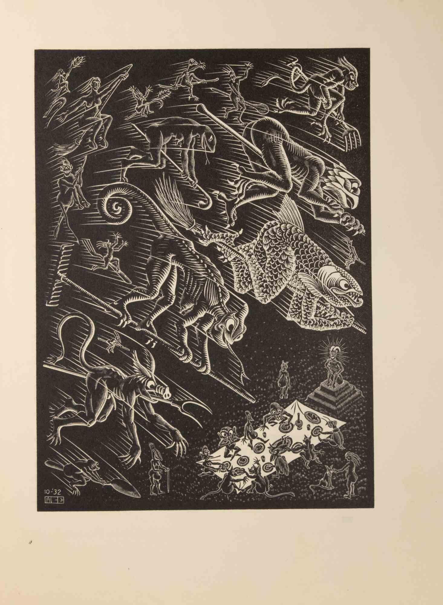 Holzschnitt aus der Serie "Der vreeselijke avonturen vas Scholastica" (Die schrecklichen Abenteuer der Scholastica).

Auflage von 300 Stück, herausgegeben von A. J. van Dishoeck.

Unsigned, ass issued.

Ausgezeichneter Zustand.

Ref. "Leven en werk