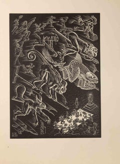 Vintage Flying Demons - Woodcut by Maurits Cornelis Escher - 1932
