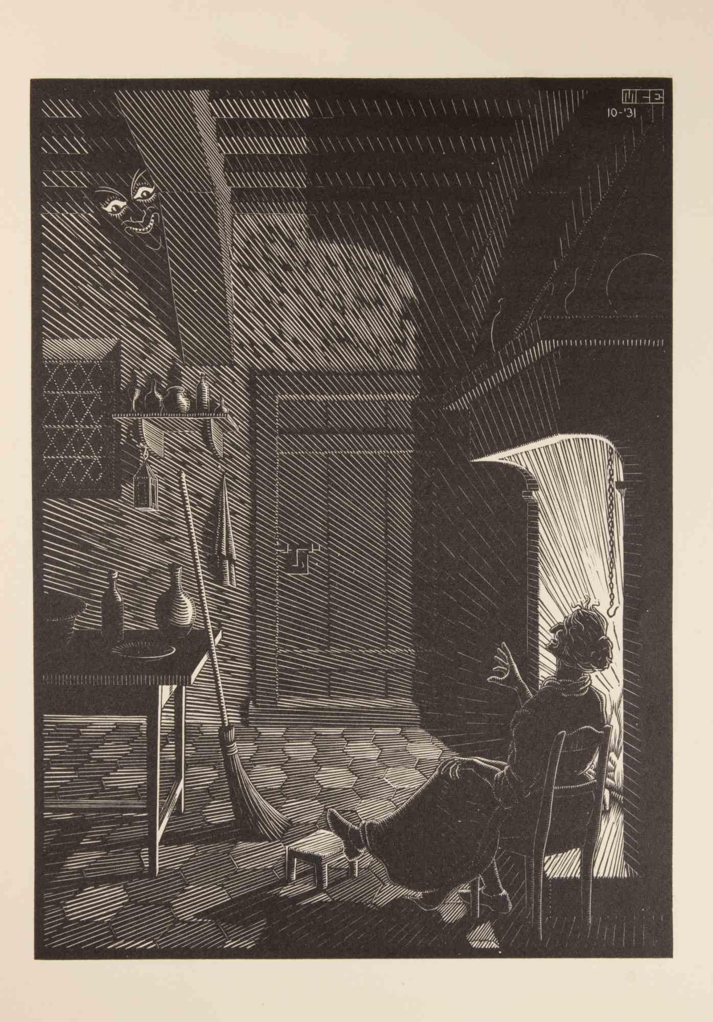 Poltergeist - xilografía de Maurits Cornelis Escher - 1932