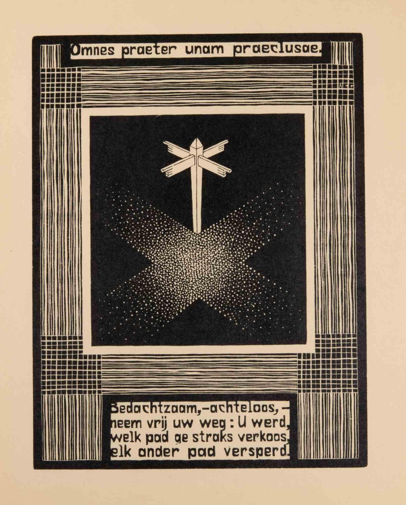 Woodcut print realized by Escher for the series "Emblemata", and published in 1931.

On Hollande van Gelder paper.

Edition of 300.

Unsigned, as issued. Excellent condition, matted.

In this work, Escher realized 24 woodcuts depicting as many