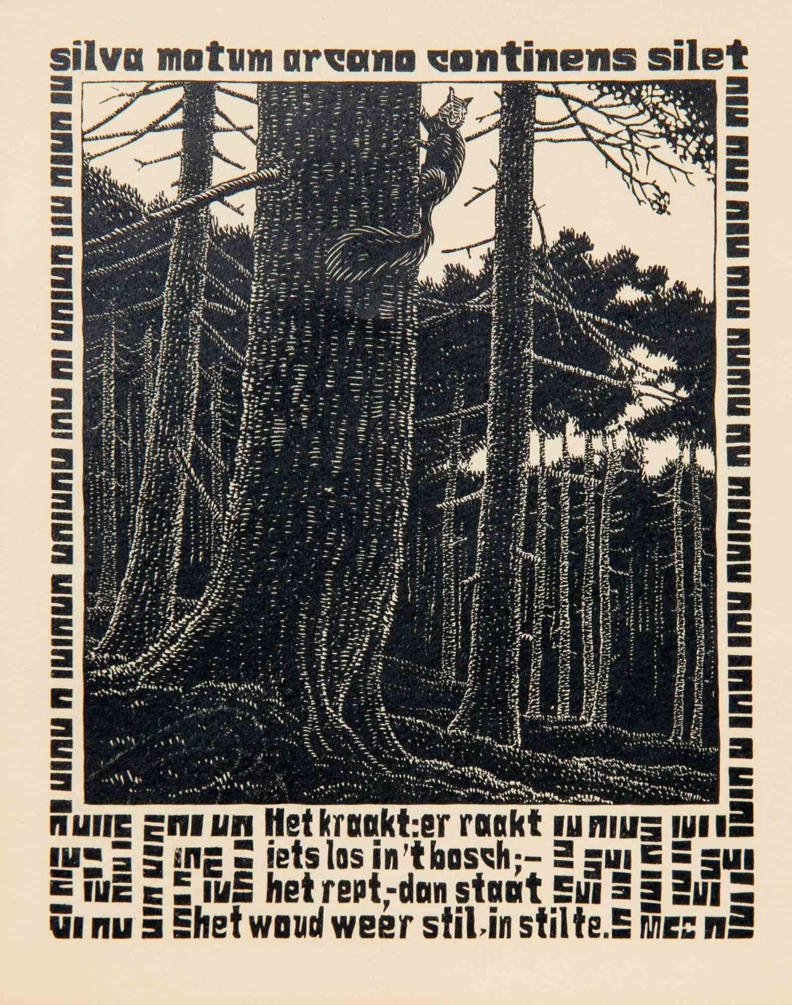 Woodcut print realized by Escher in 1931.

It belongs to the series "Emblemata".

Signed with initials in the plate lower right.

Ref. F.H. Bool, J.R. Kist, J.L. Locher and F. Wierda, ‘M.C. Escher: His life and complete graphic work’, New York 1981,