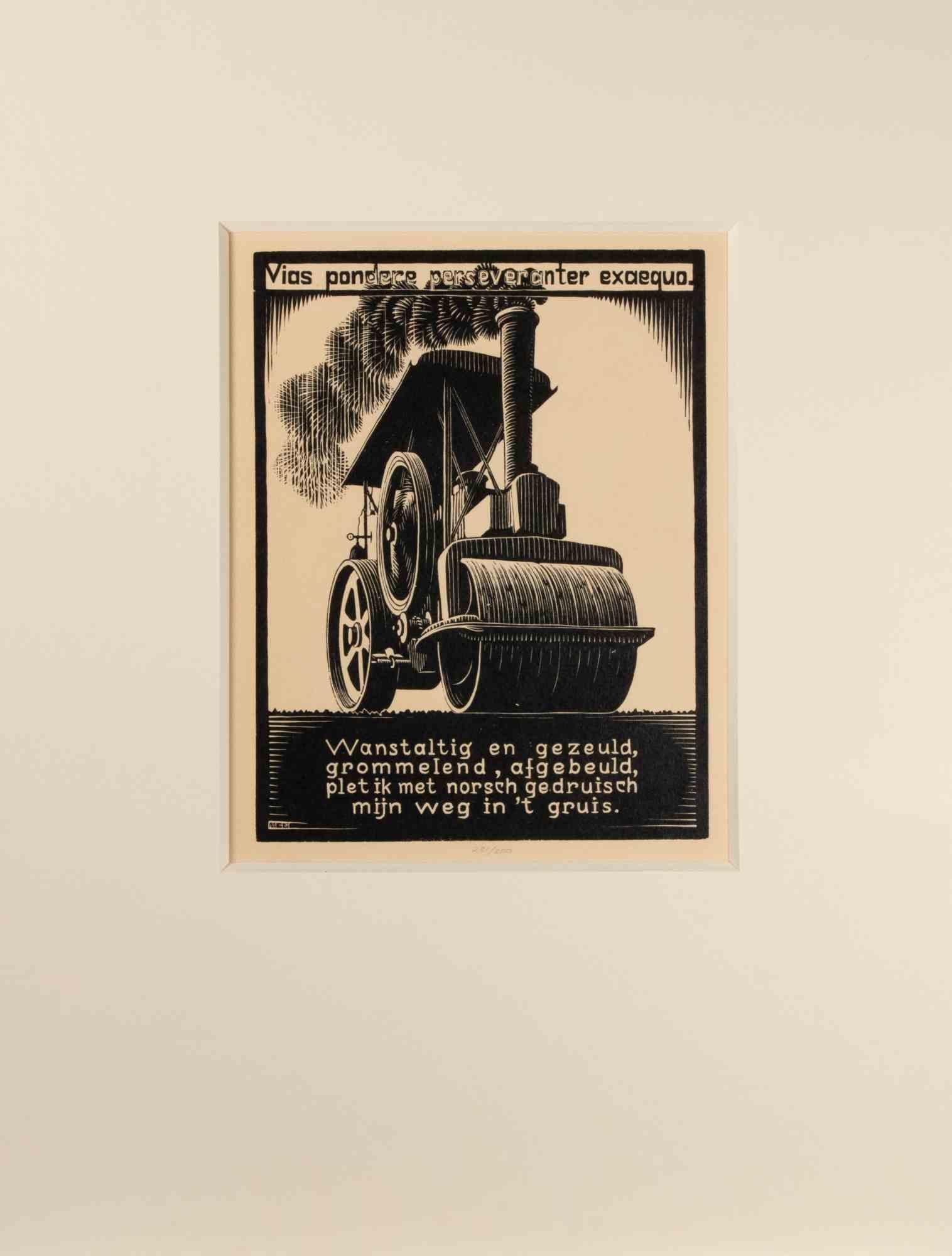 Steamroller - Woodcut by Maurits Cornelis Escher - 1931 For Sale 1
