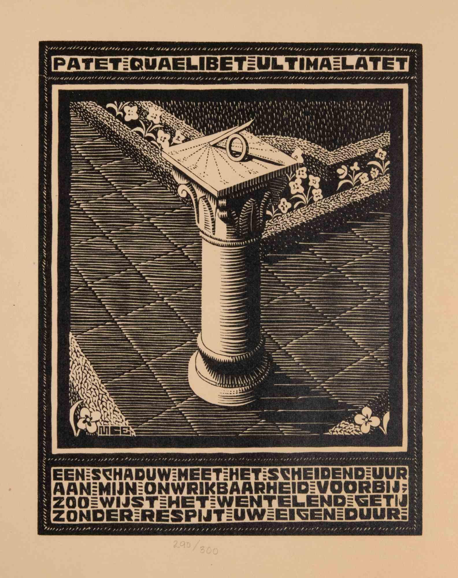 Woodcut print realized by Escher for the series "Emblemata", and published in 1931.

On Hollande van Gelder paper.

Edition of 300.

Unsigned, as issued. Excellent condition, matted.

In this work, Escher realized 24 woodcuts depicting as many