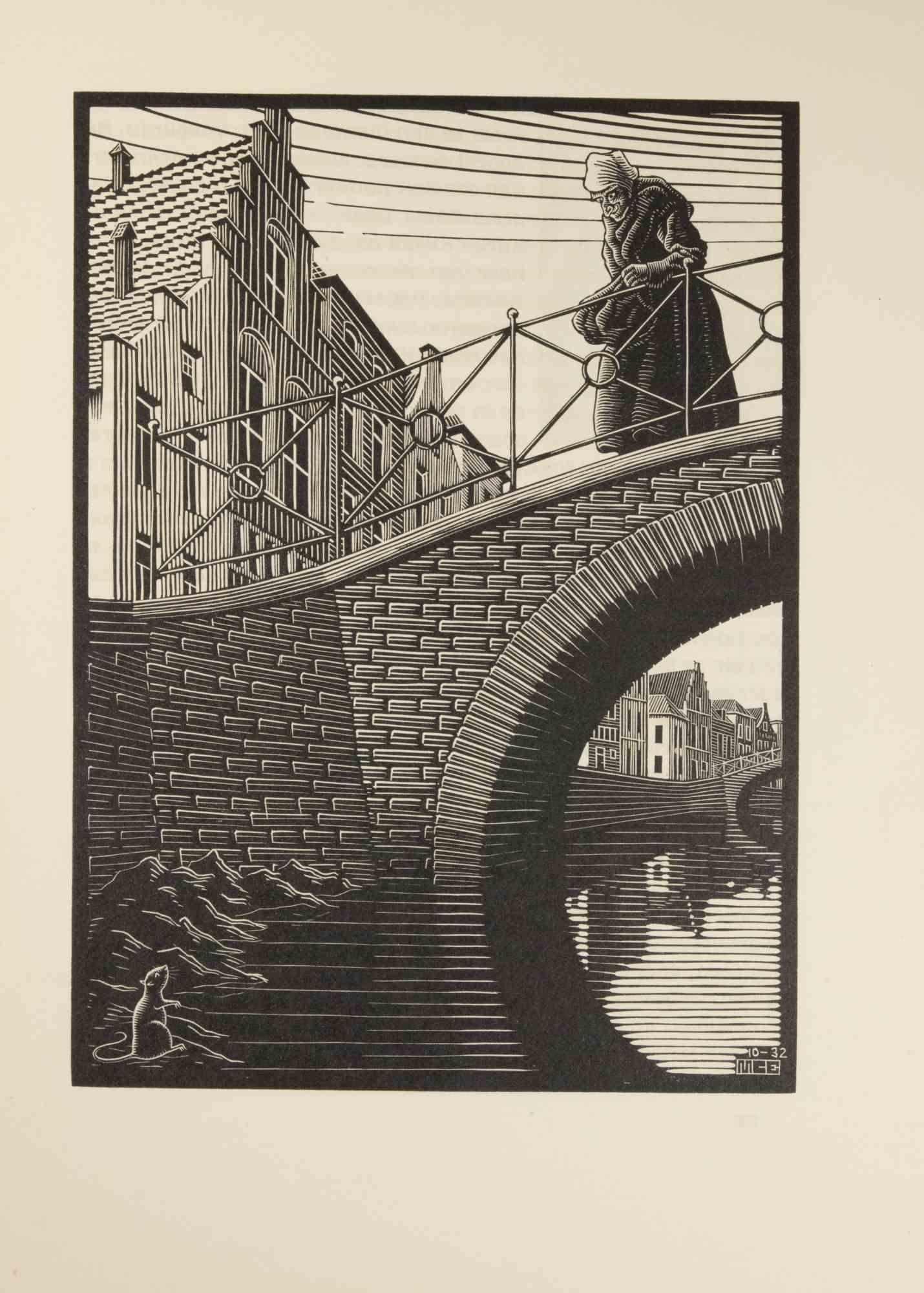 Woodcut print from the Series "Der vreeselijke avonturen vas Scholastica" (The Terrible Adventures of Scholastica).

Edition of 300, published by A. J. van Dishoeck.

Unsigned, ass issued.

Excellent condition.

Ref. 'Leven en werk van M.C. Escher'