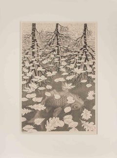 Tres mundos - Litografía de Maurits Cornelis Escher - 1955