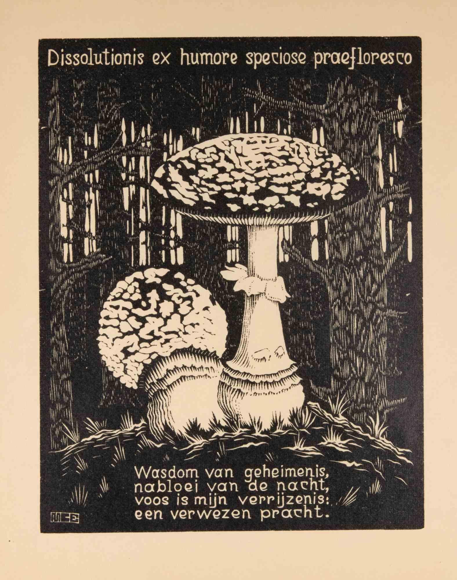 Woodcut print realized by Escher for the series "Emblemata", and published in 1931.

On Hollande van Gelder paper.

Edition of 300.

Unsigned, as issued. Excellent condition, matted.

In this work, Escher realized 24 woodcuts depicting as many