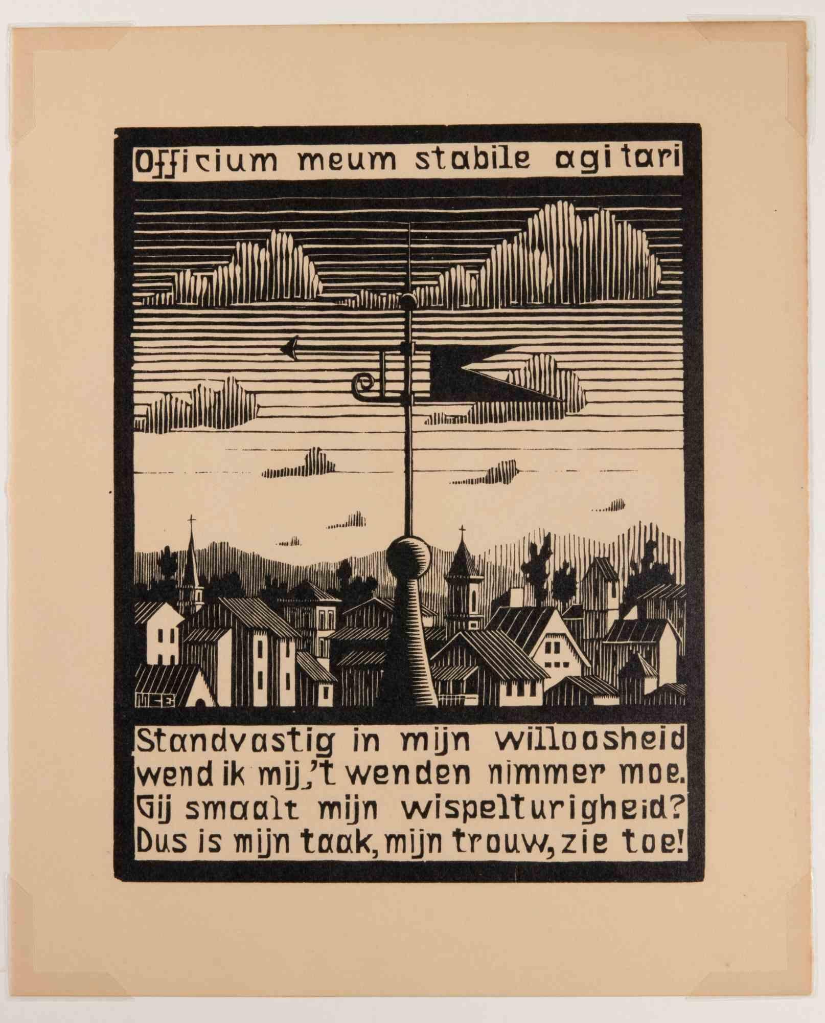 Woodcut print realized by Escher for the series "Emblemata", and published in 1931.

On Hollande van Gelder paper.

Edition of 300.

Unsigned, as issued. Excellent condition, matted.

In this work, Escher realized 24 woodcuts depicting as many