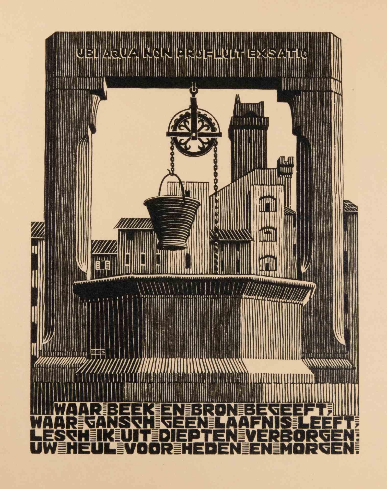 Woodcut print realized by Escher for the series "Emblemata", and published in 1931.

On Hollande van Gelder paper.

Edition of 300.

Unsigned, as issued. Excellent condition, matted.

In this work, Escher realized 24 woodcuts depicting as many