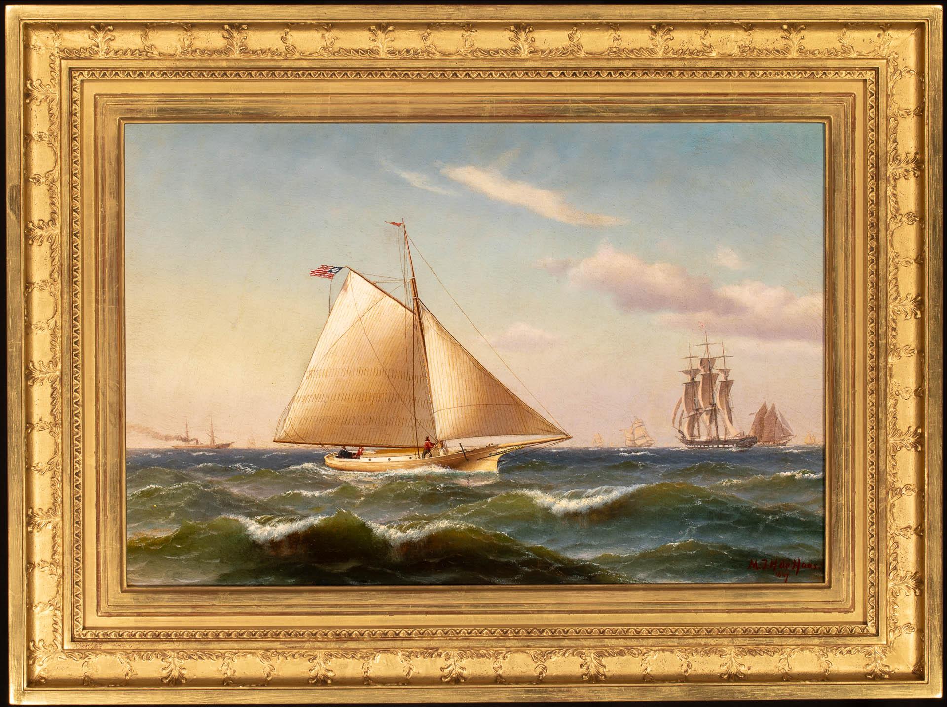 Une voile de jour en Nouvelle-Angleterre - Painting de Mauritz Frederick Hendrick de Haas