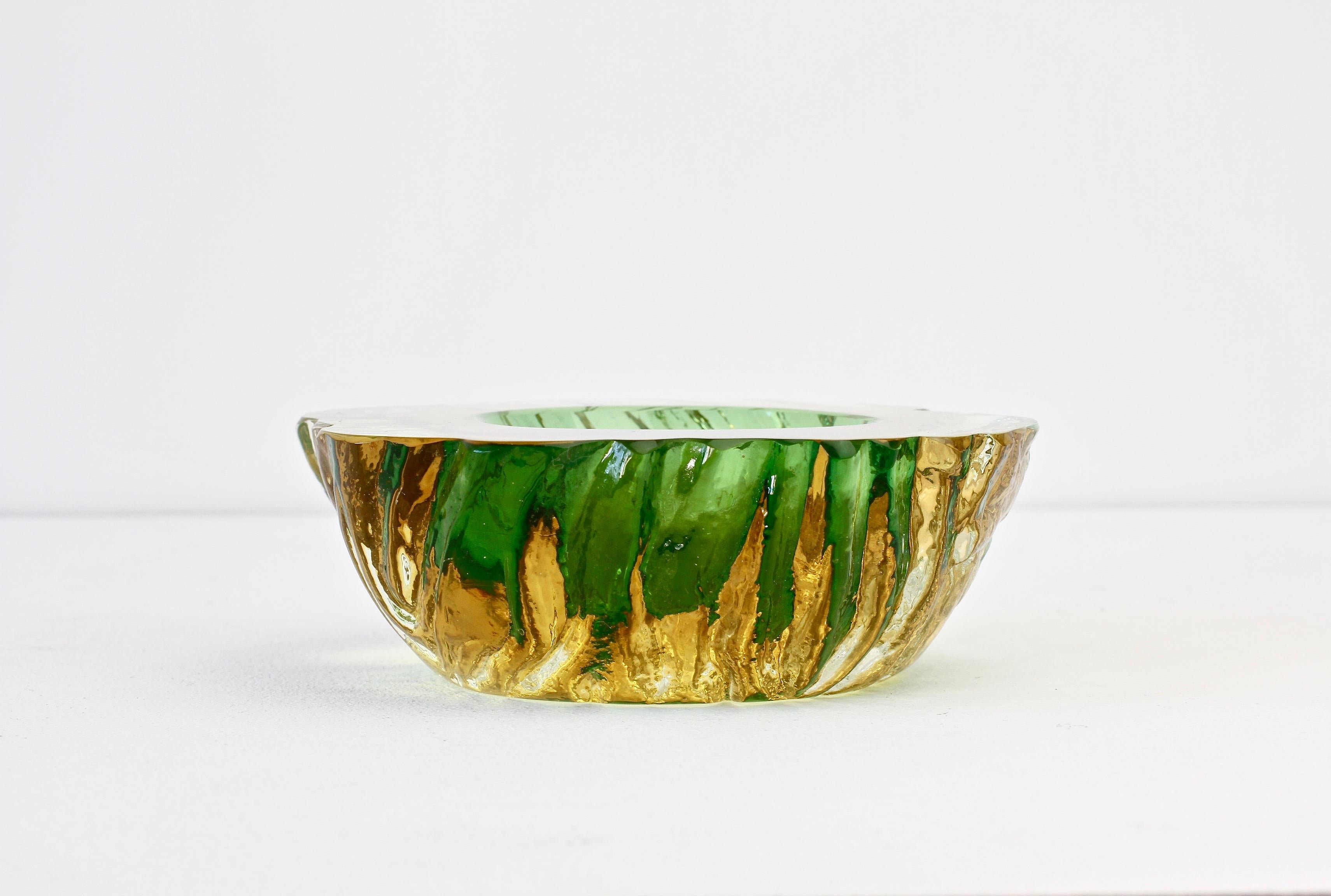 Maurizio Albarelli Attributed Italian Yellow & Green Textured Murano Glass Bowl 7