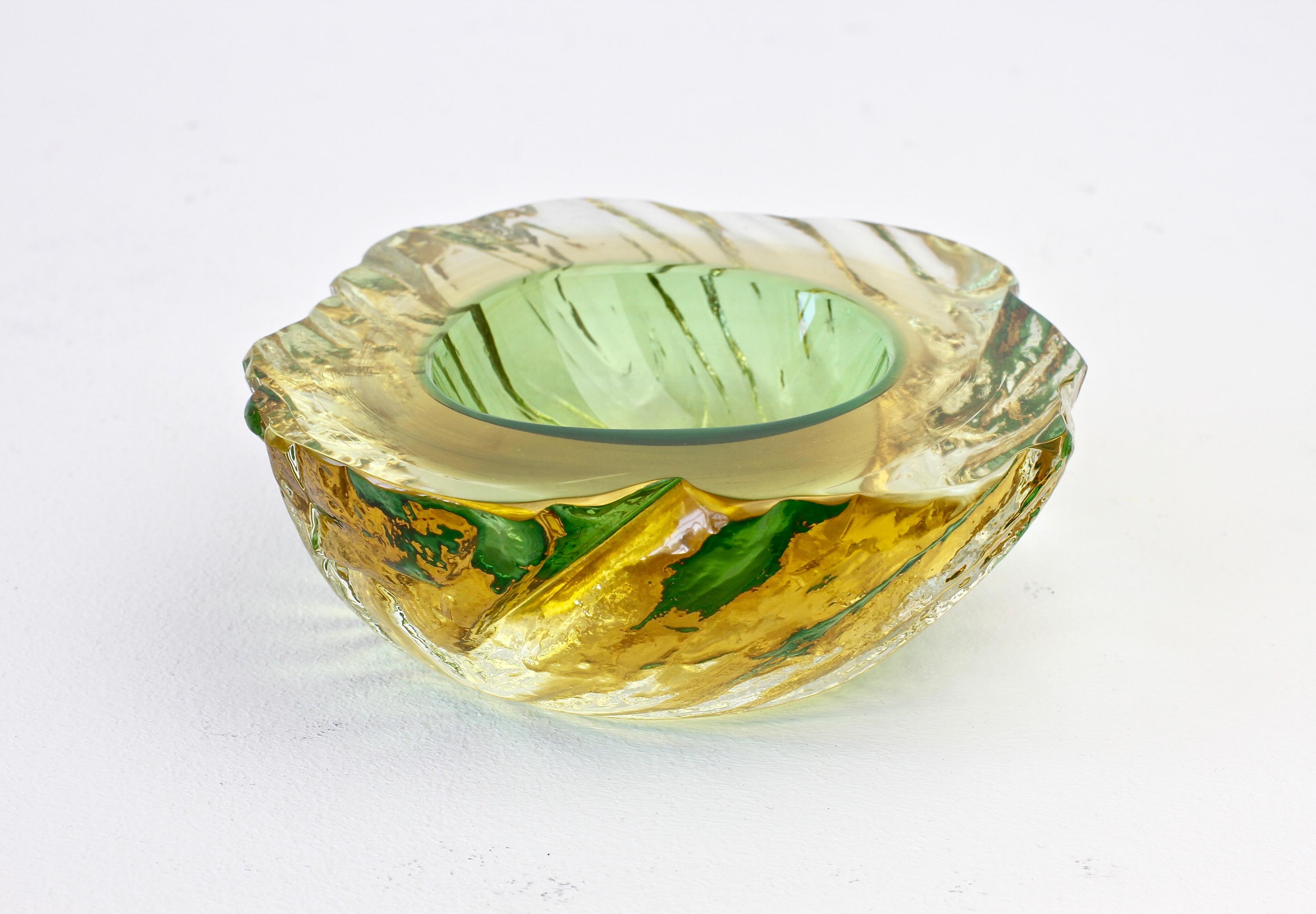 Maurizio Albarelli Attributed Italian Yellow & Green Textured Murano Glass Bowl 10