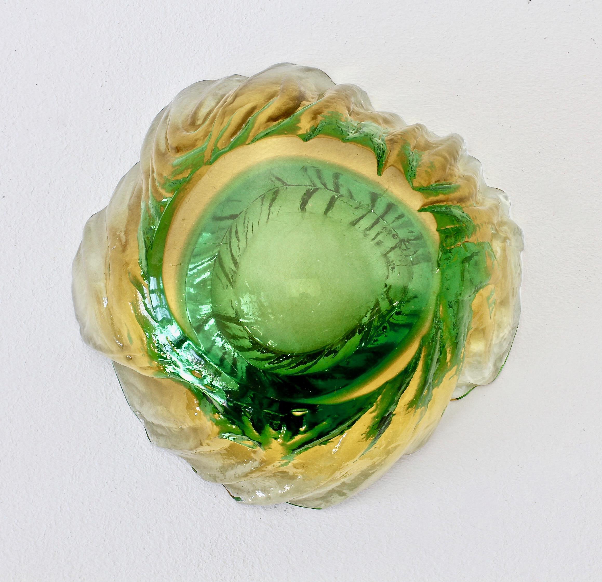 Maurizio Albarelli Attributed Italian Yellow & Green Textured Murano Glass Bowl 12