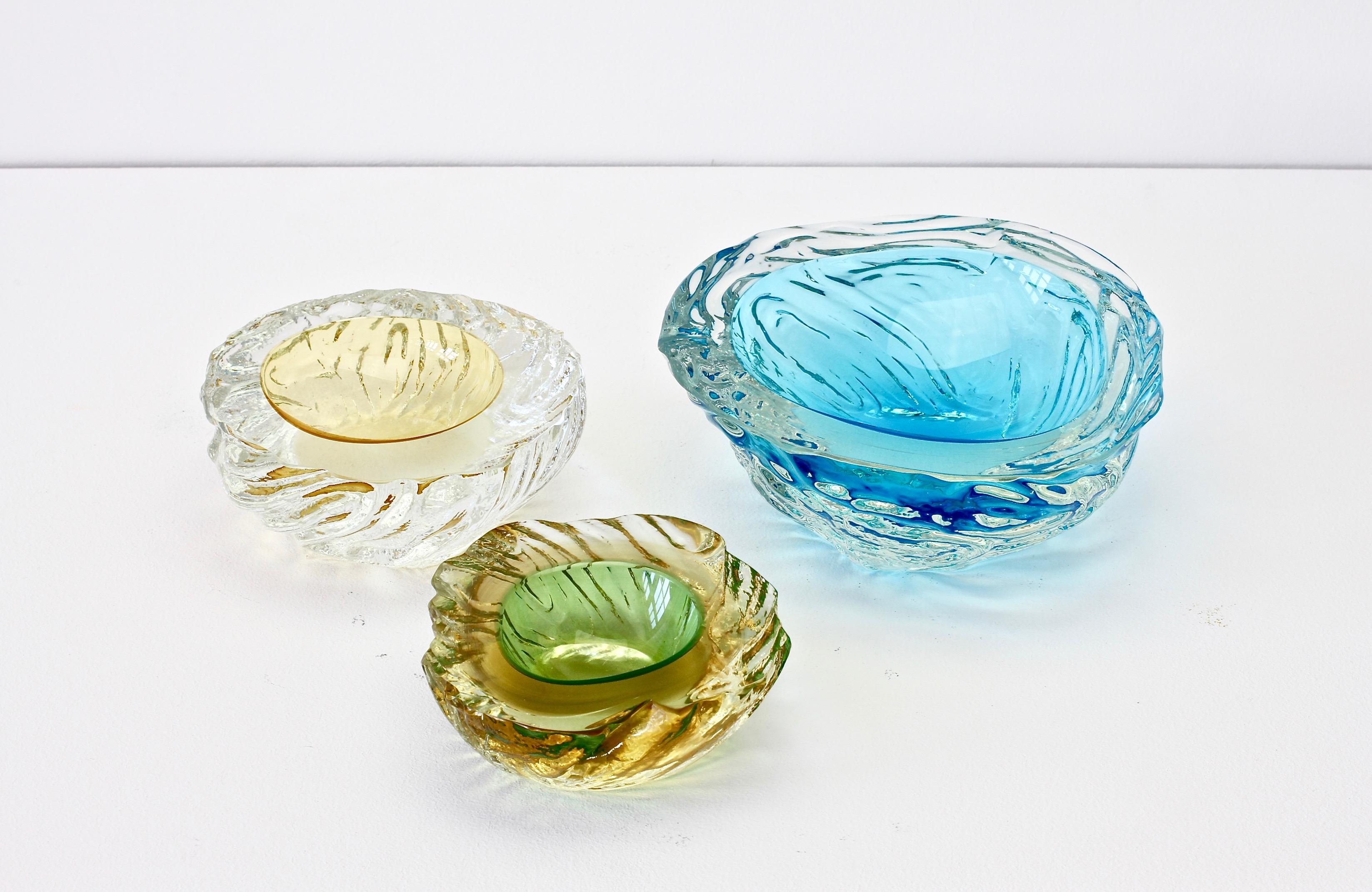 Maurizio Albarelli Attributed Italian Yellow & Green Textured Murano Glass Bowl 14