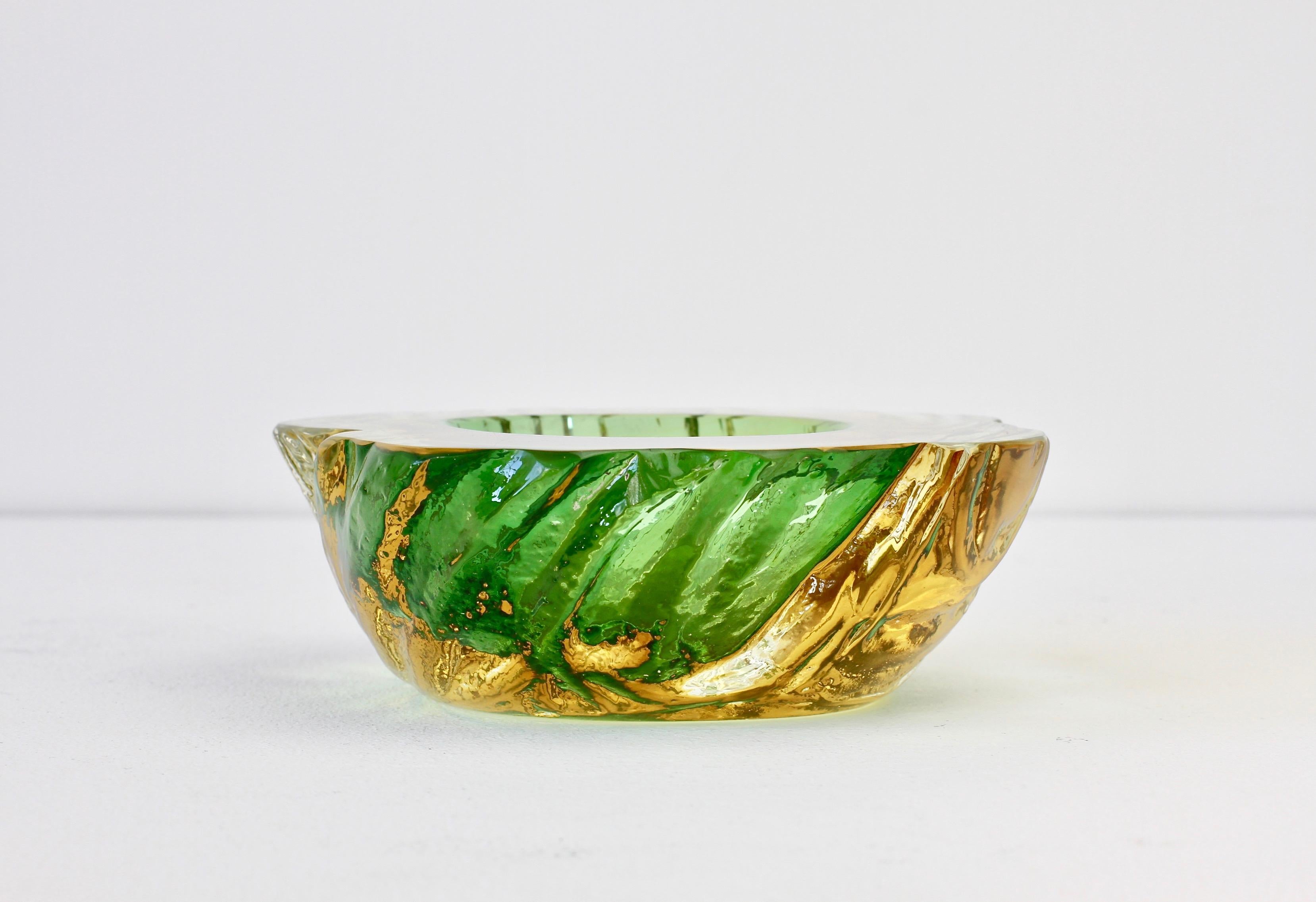 Blown Glass Maurizio Albarelli Attributed Italian Yellow & Green Textured Murano Glass Bowl