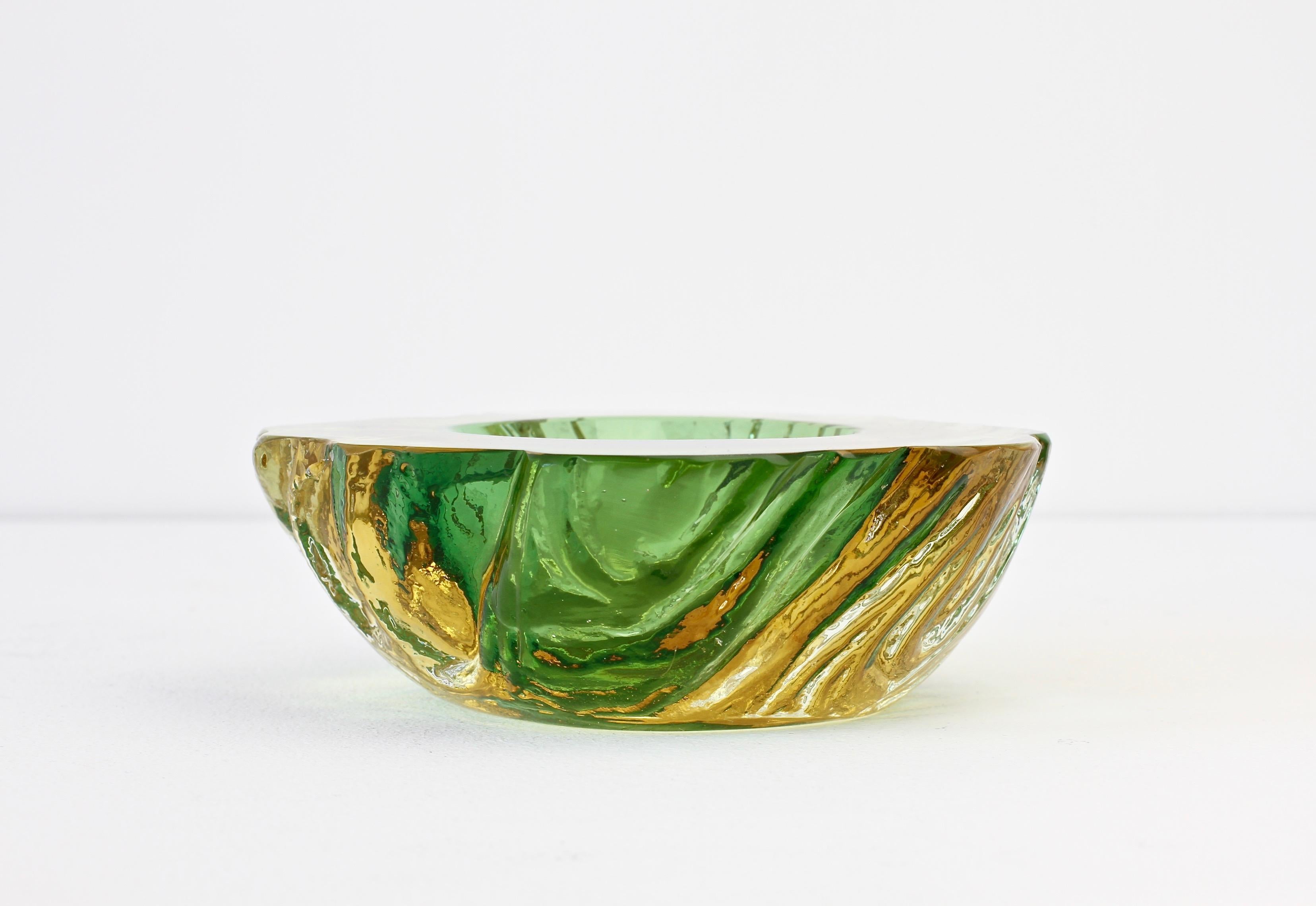 Maurizio Albarelli Attributed Italian Yellow & Green Textured Murano Glass Bowl 1
