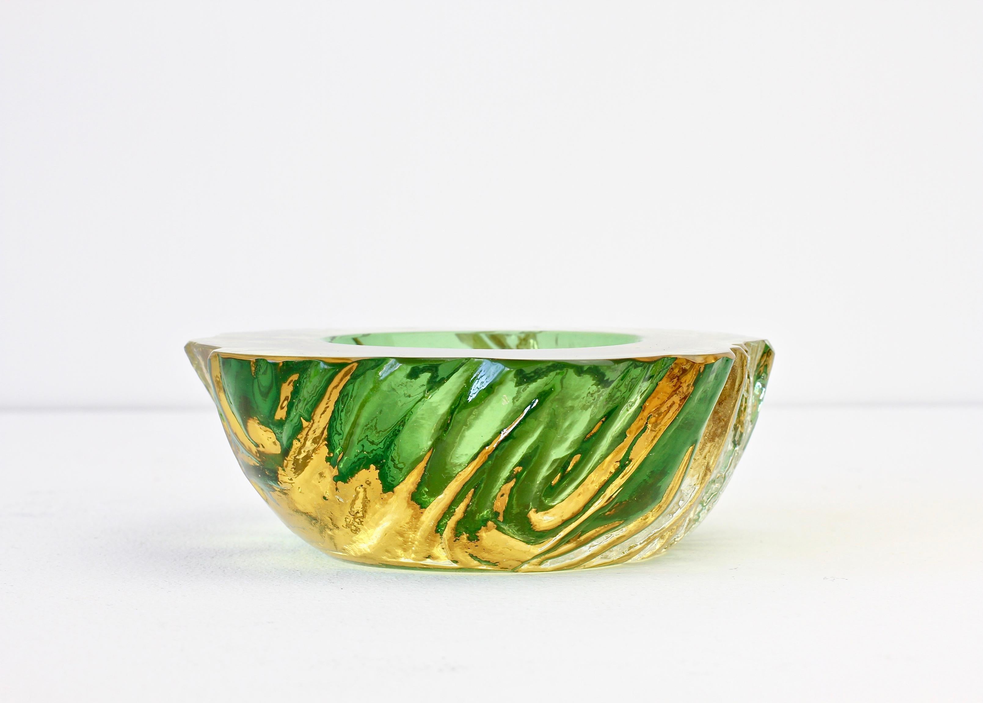 Maurizio Albarelli Attributed Italian Yellow & Green Textured Murano Glass Bowl 2