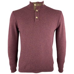 MAURIZIO BALDASSARI Size M Burgundy Solid Cashmere Buttoned Collar Pullover