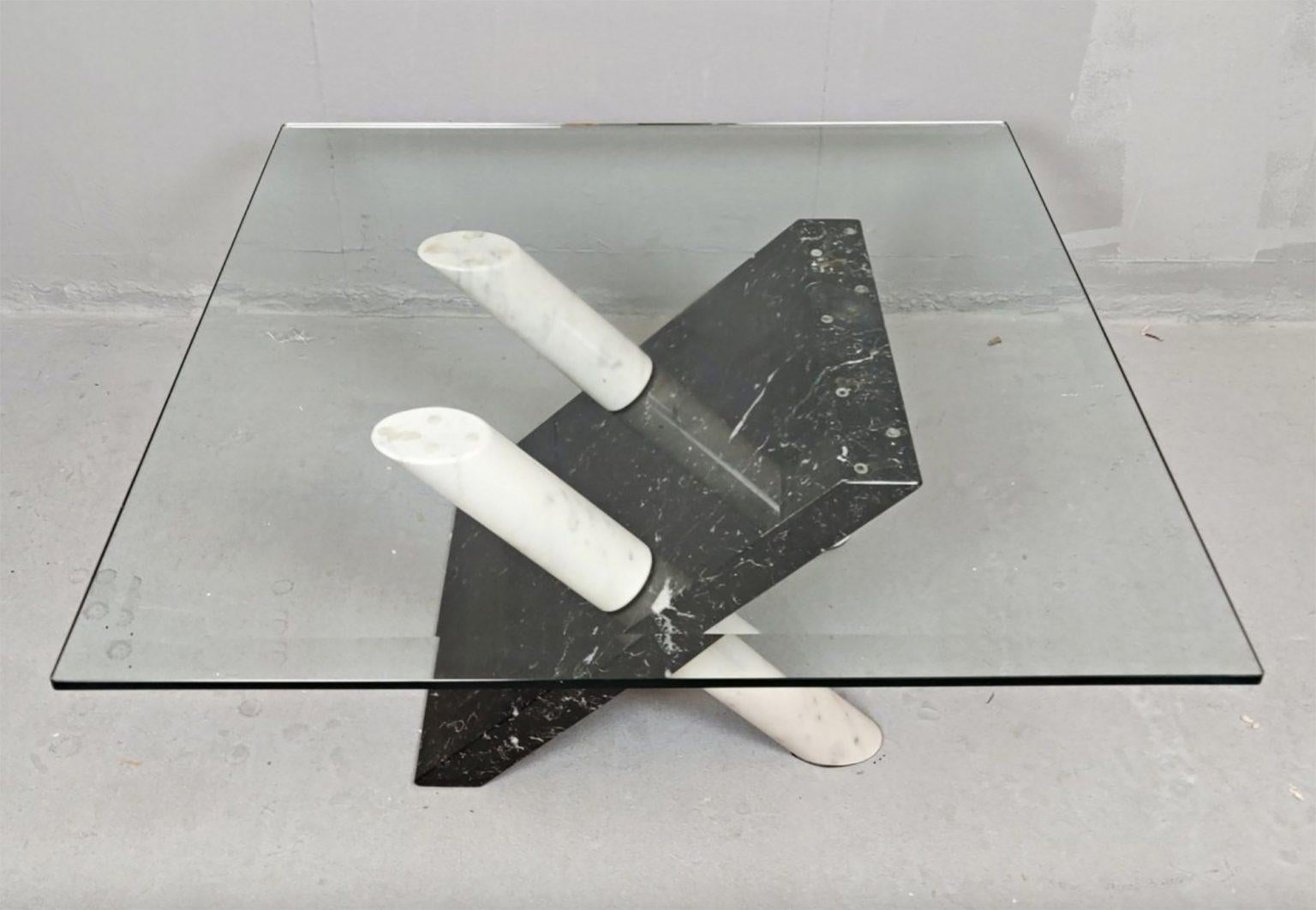 Late 20th Century Maurizio Cattelan Black and White Marble Coffee Table, 1980s