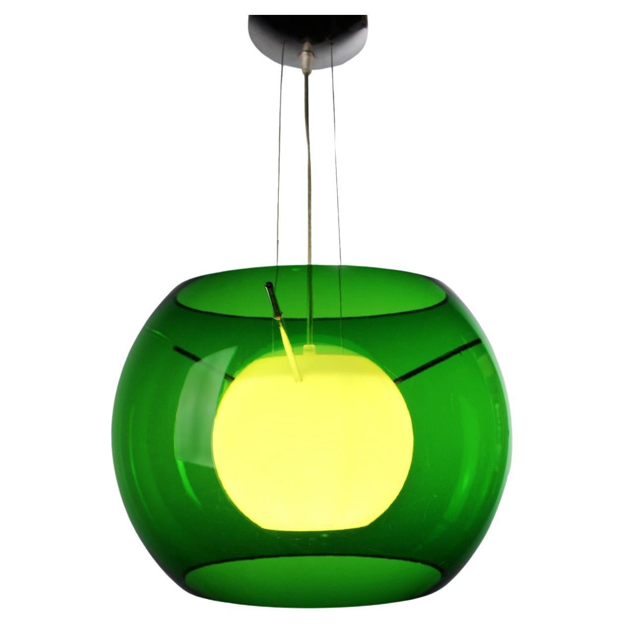 Maurizio Ferrari Pendant Lamp Bolla Gialla Lime Green Plexiglass 1980's Italy For Sale