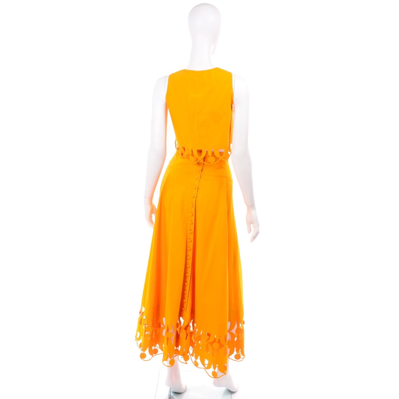 Maurizio Galante Marigold Yellow 1990s Cutwork Skirt & Crop Top 2Pc Dress 1