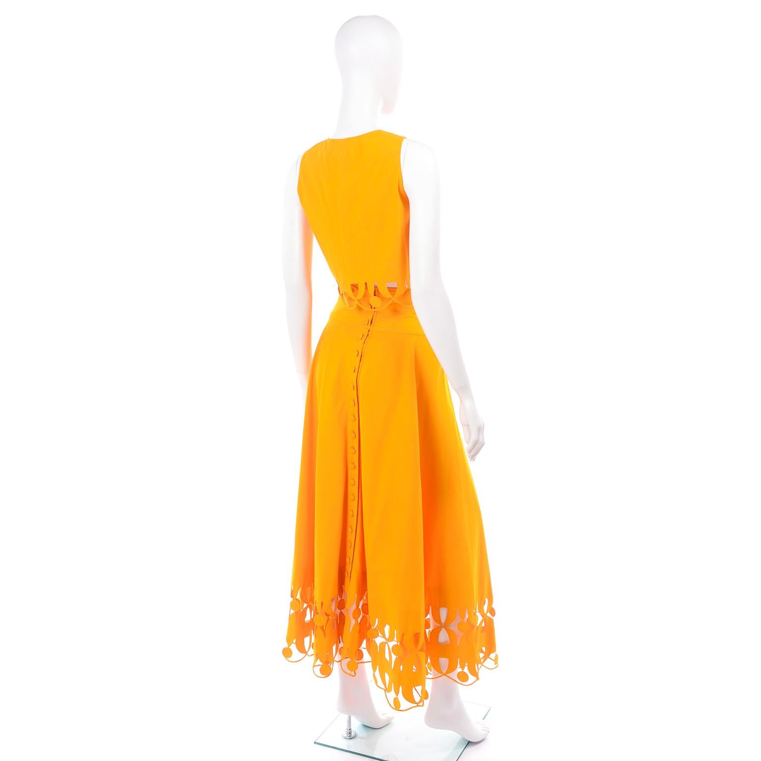 Maurizio Galante Marigold Yellow 1990s Cutwork Skirt & Crop Top 2Pc Dress 2