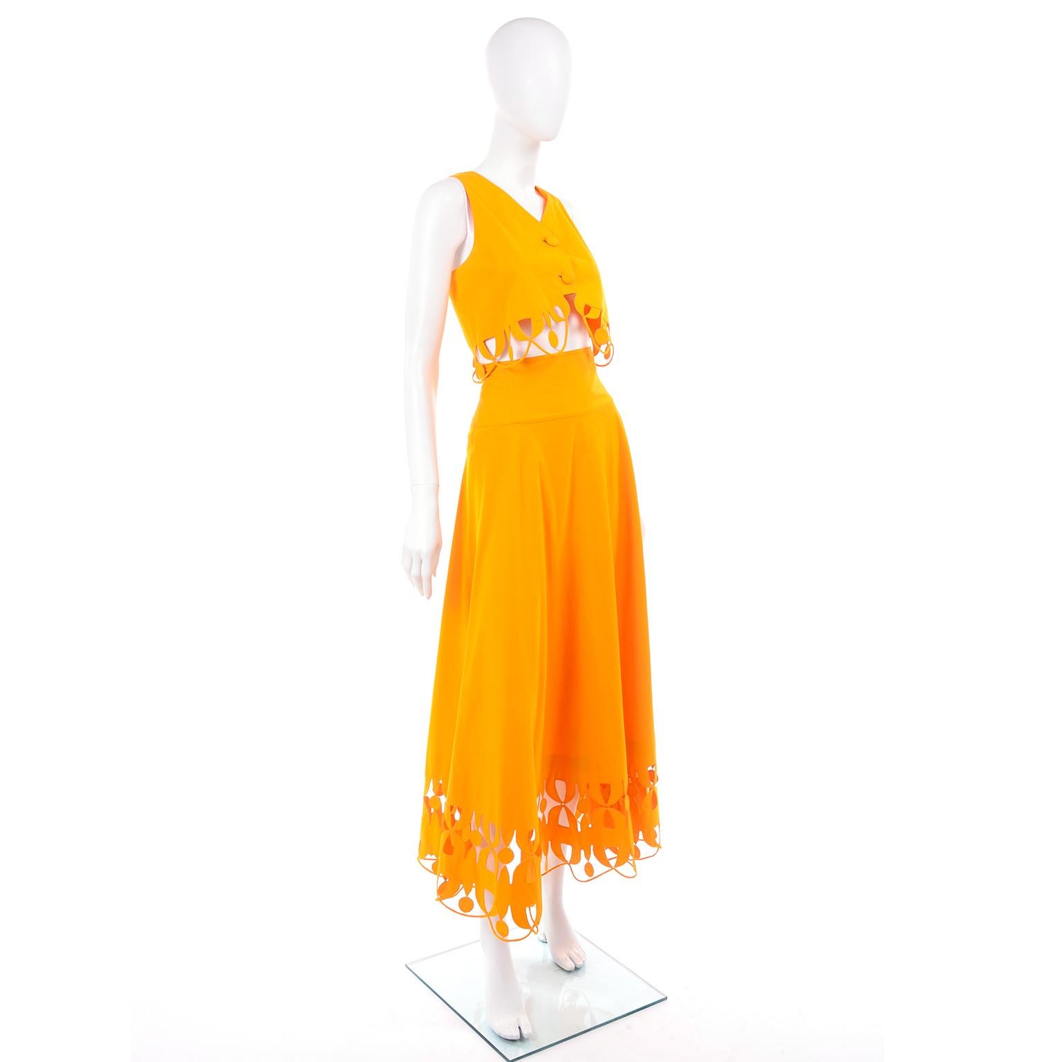 Maurizio Galante Marigold Yellow 1990s Cutwork Skirt & Crop Top 2Pc Dress 3