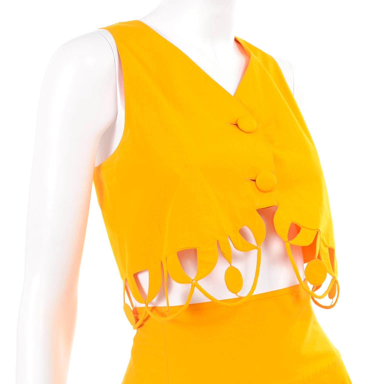 Maurizio Galante Marigold Yellow 1990s Cutwork Skirt & Crop Top 2Pc Dress 4