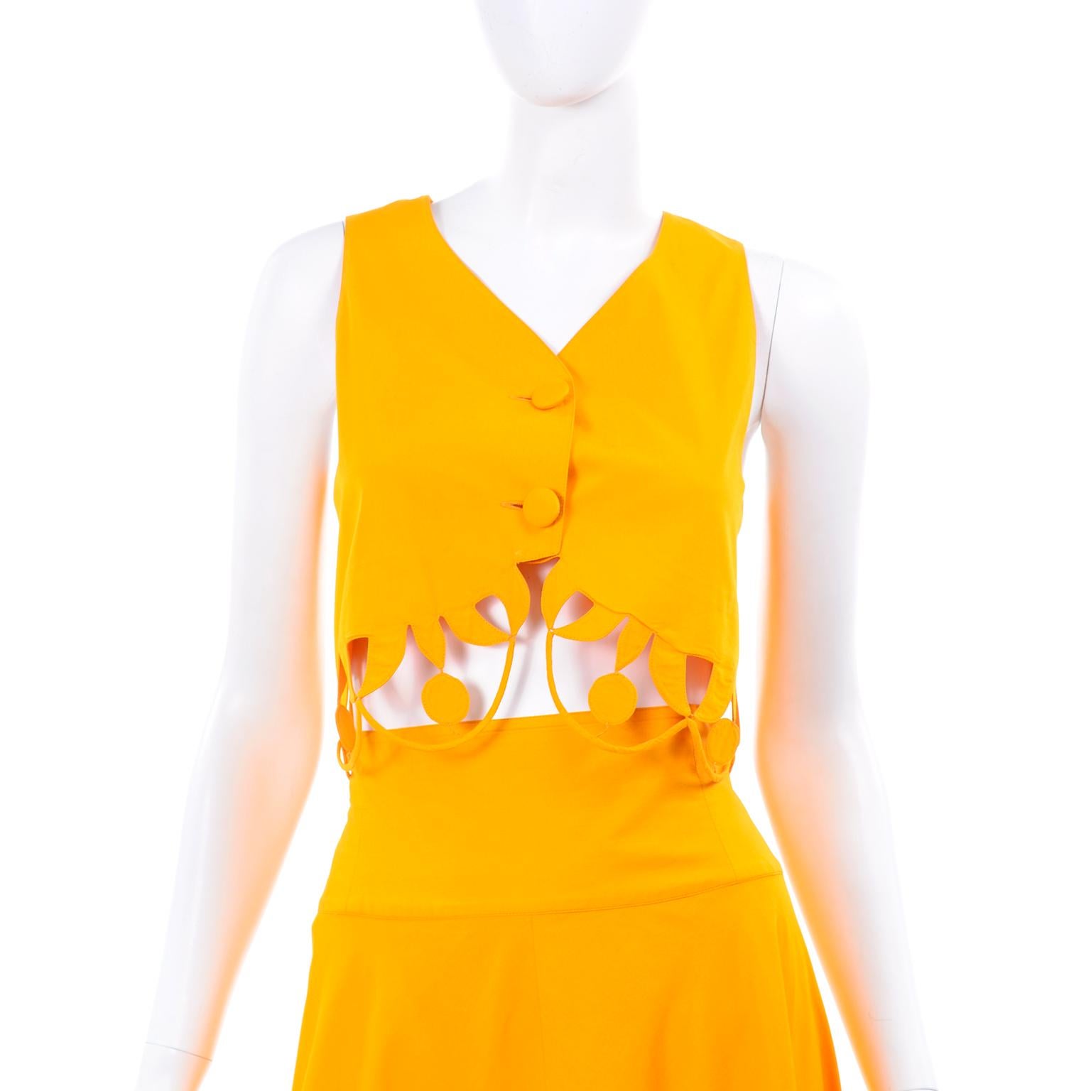 Maurizio Galante Marigold Yellow 1990s Cutwork Skirt & Crop Top 2Pc Dress 5