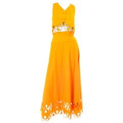 Maurizio Galante Marigold Yellow 1990s Cutwork Skirt & Crop Top 2Pc Dress