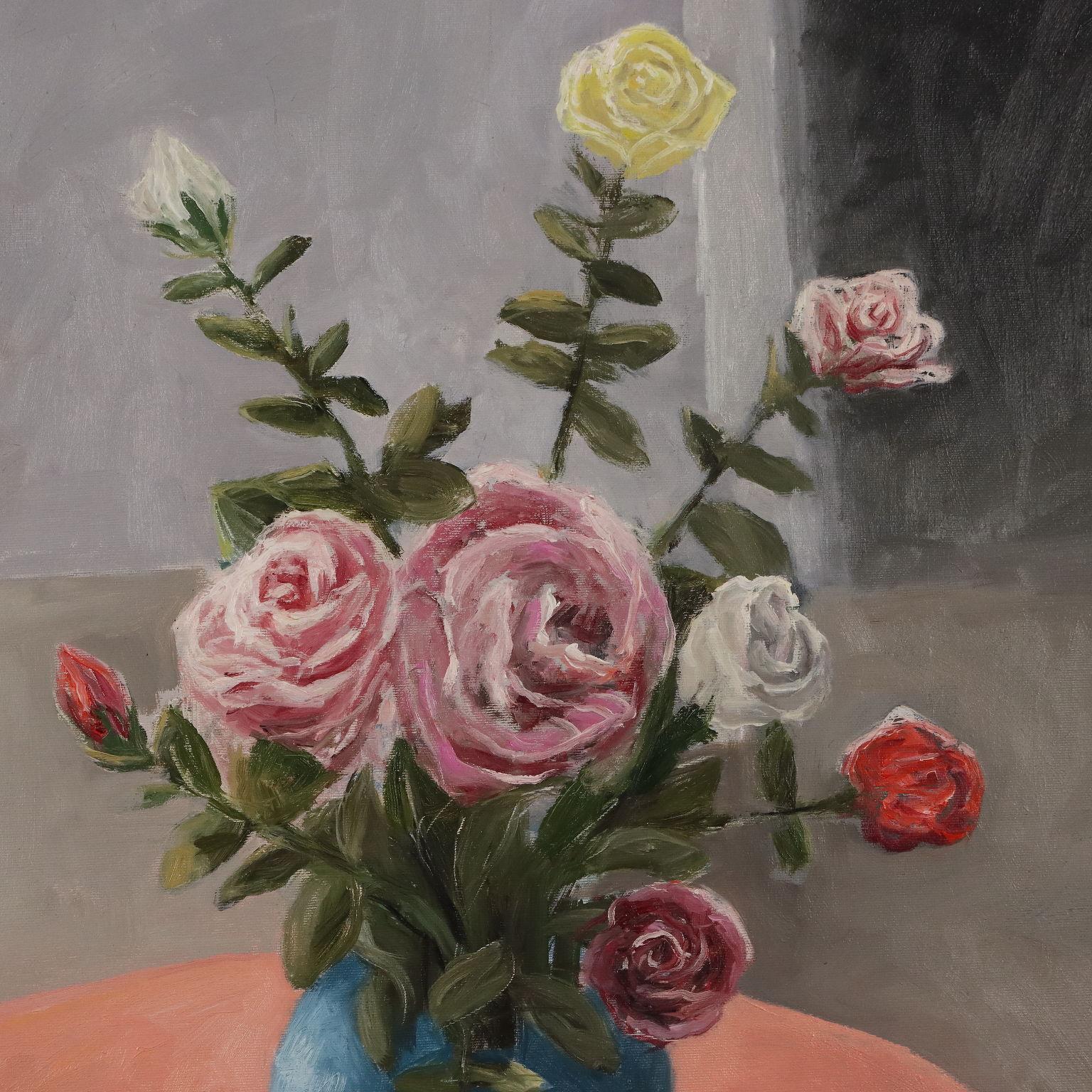 Interno con Fiori 1995 - Gray Abstract Painting by Maurizio Ligas