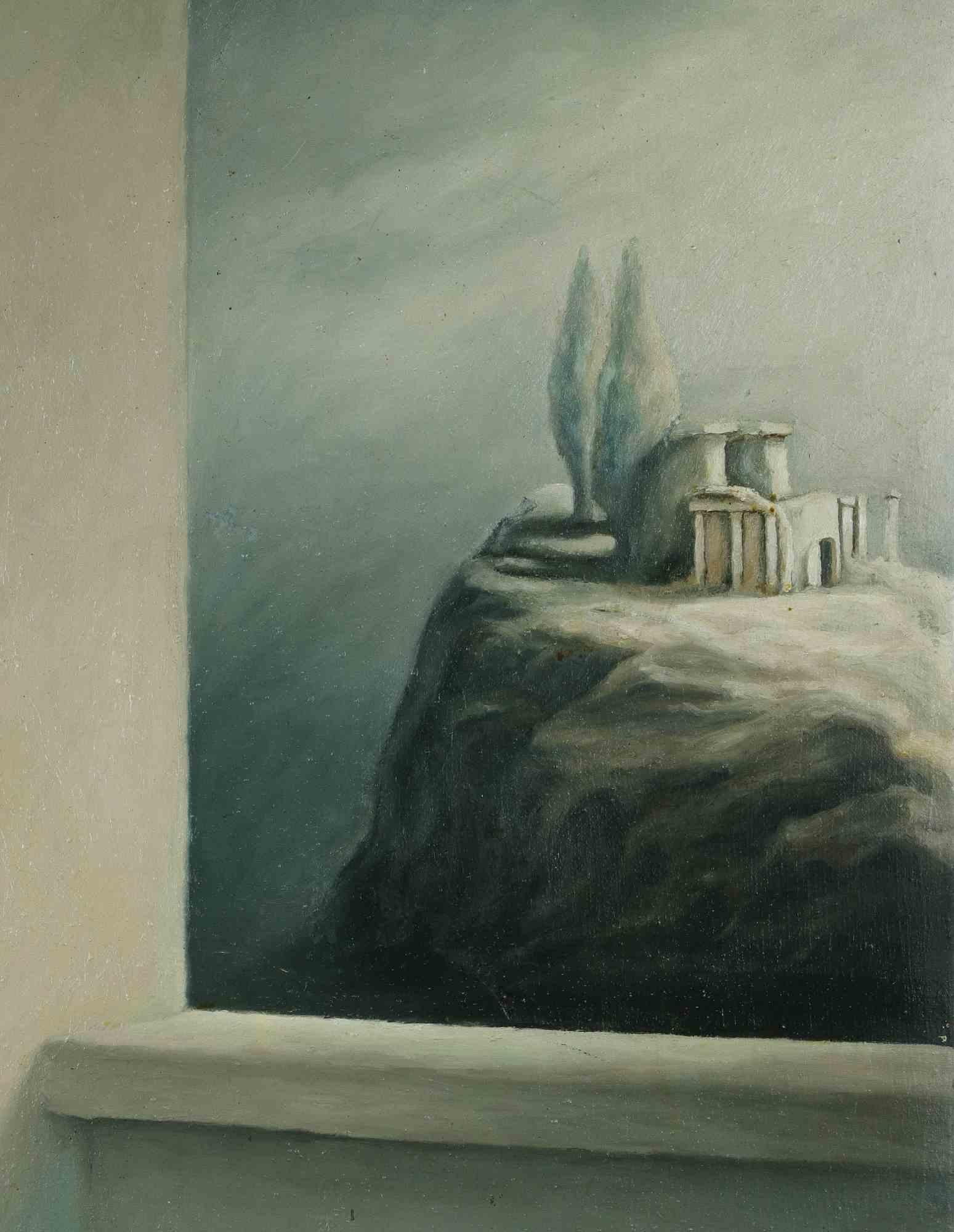 Paysage métaphysique - Peinture de Maurizio Ligas - 1984 en vente 2