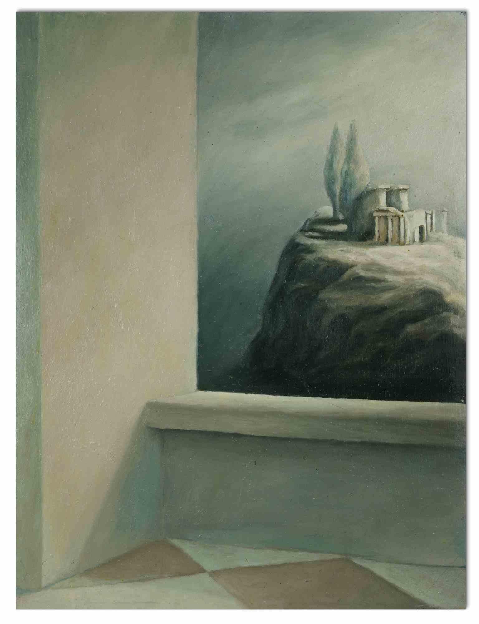 Metaphysical Landscape - Painting by Maurizio Ligas - 1984